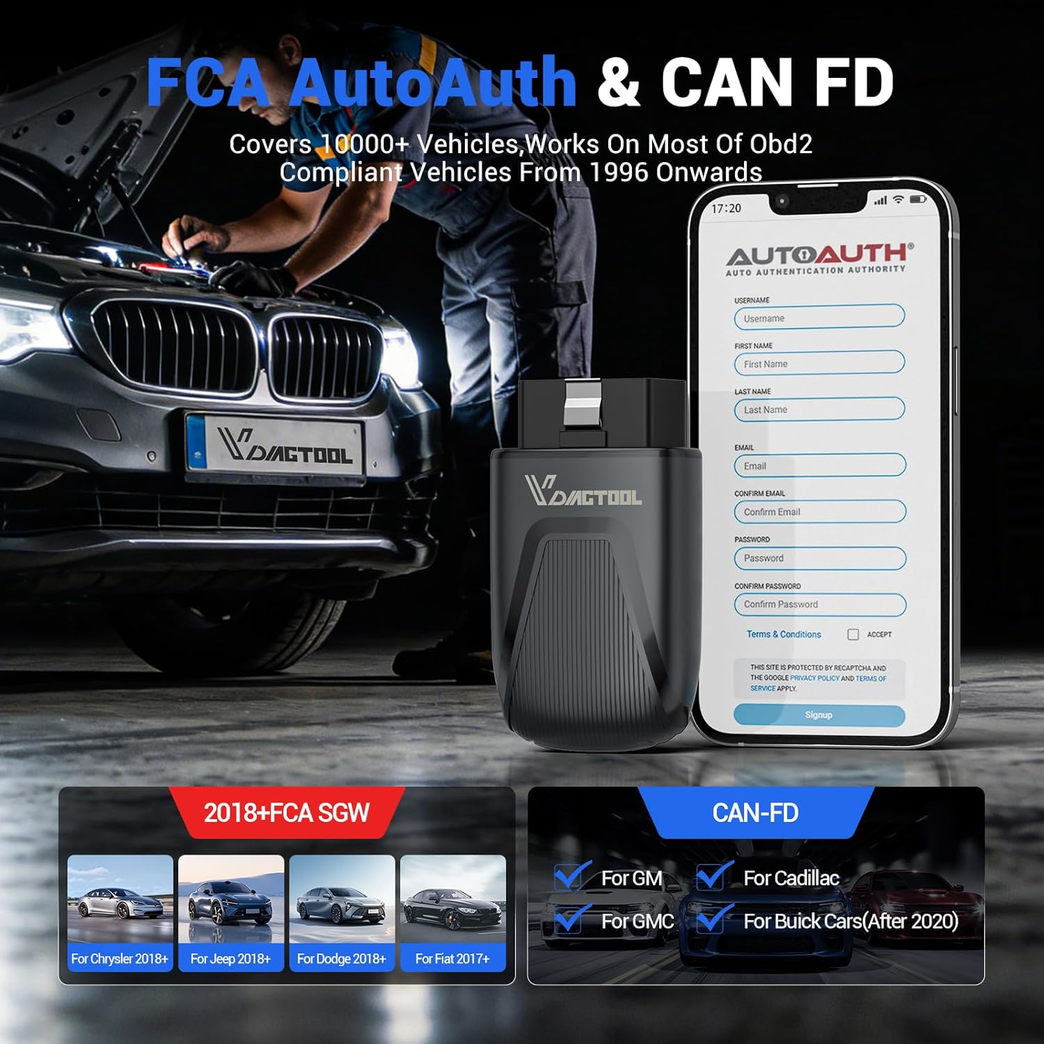 OBD2 Scanner Bluetooth VDIAGTOOL D200, Bidirectional Scan Tool - Lifetime Free Updates, 26 Resets (Upgradeable to 49+), Full System Car Scanner Diagnostic Tool for iOS & Android, FCA AutoAuth & CAN-FD