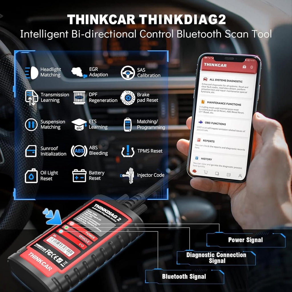 Thinkdiag2 All System Bidirectional OBD2 Diagnostic Scanner for iOS & Android, Bluetooth Scan Tool with CAN-FD Protocol, 15+ Reset Functions, ECU Code, Active Test, AutoVIN, 1 Year Update