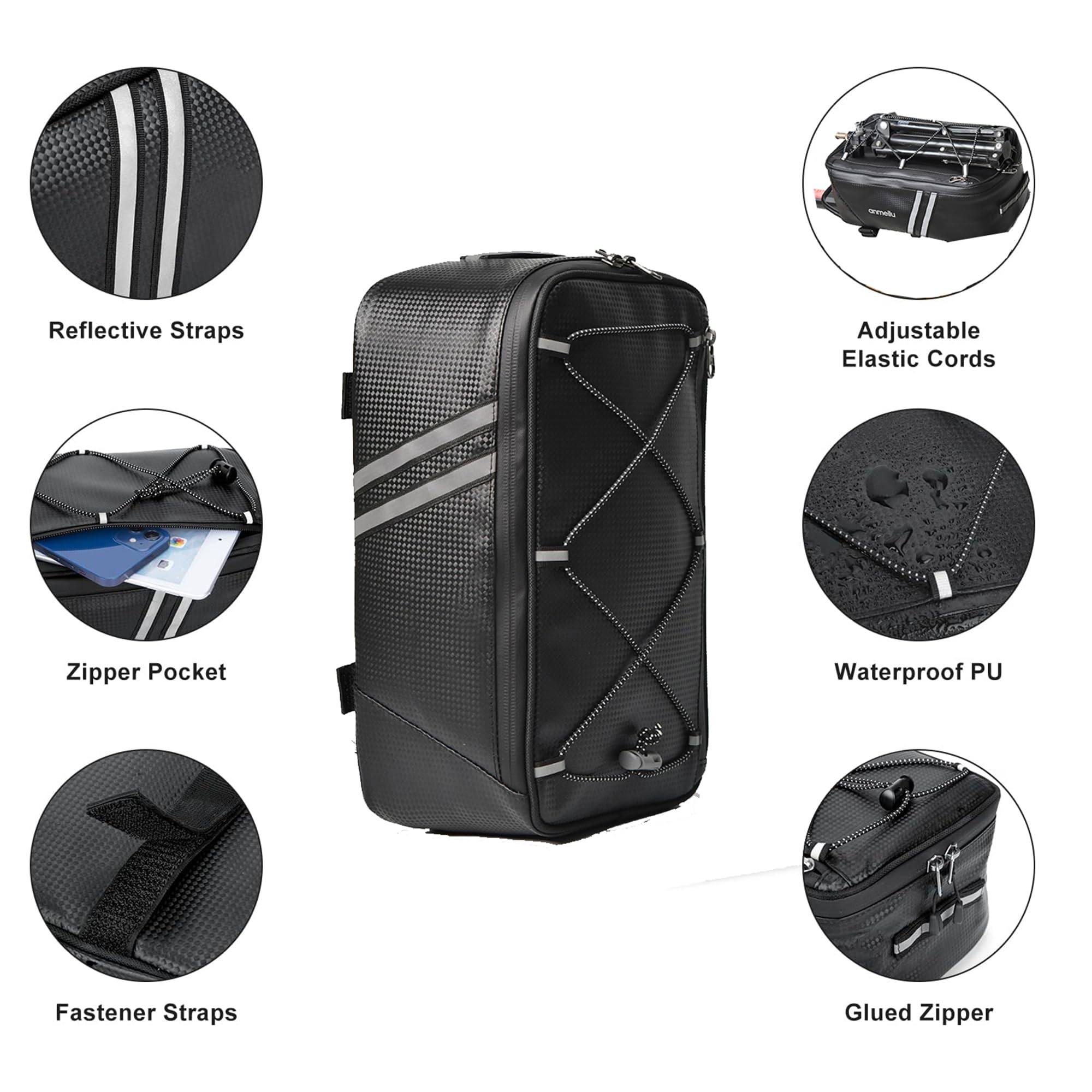 Rear Bike Rack,Bike Cargo Rack,Aluminum Alloy,Large Size Reflective,Retractable,Universal