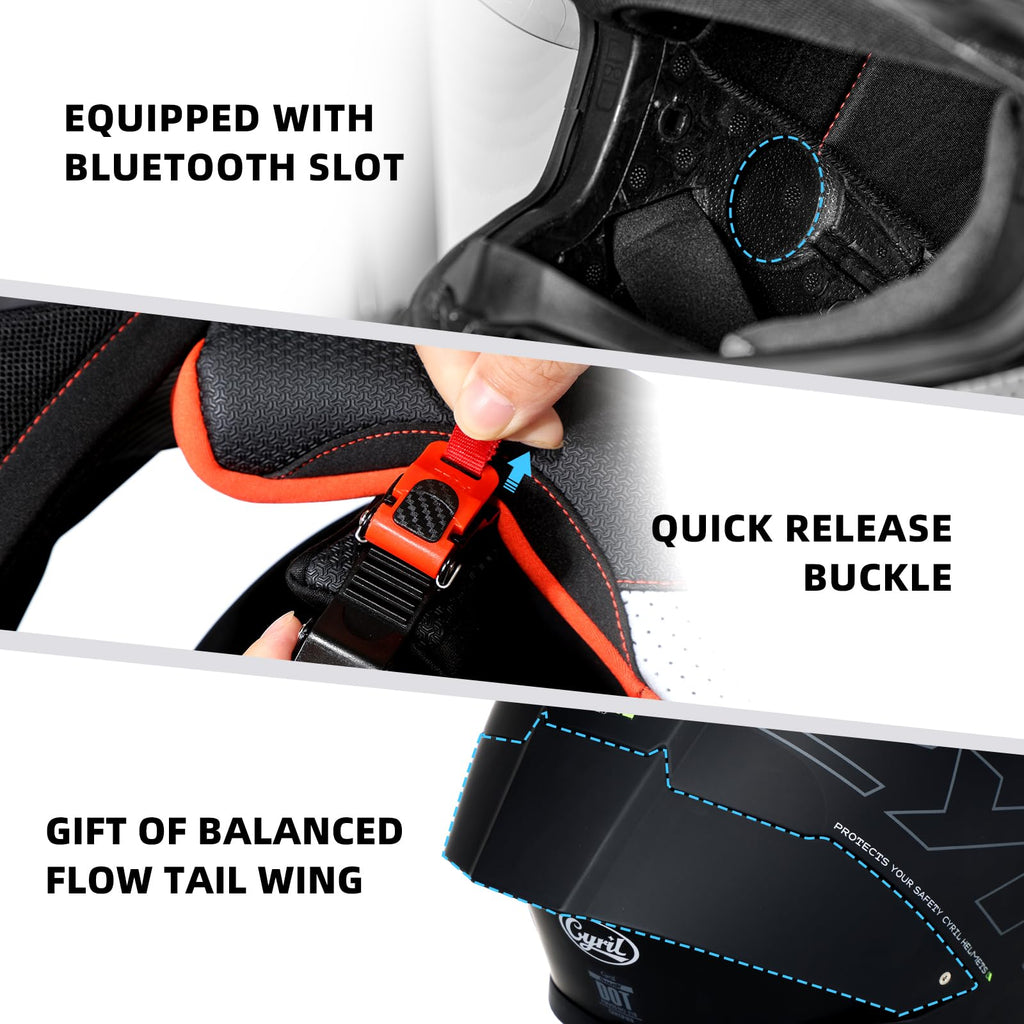 CYRIL Full Face Motorcycle Helmets for Adults Men & Women with Tinted and Clear Visor Meet Dot Approved