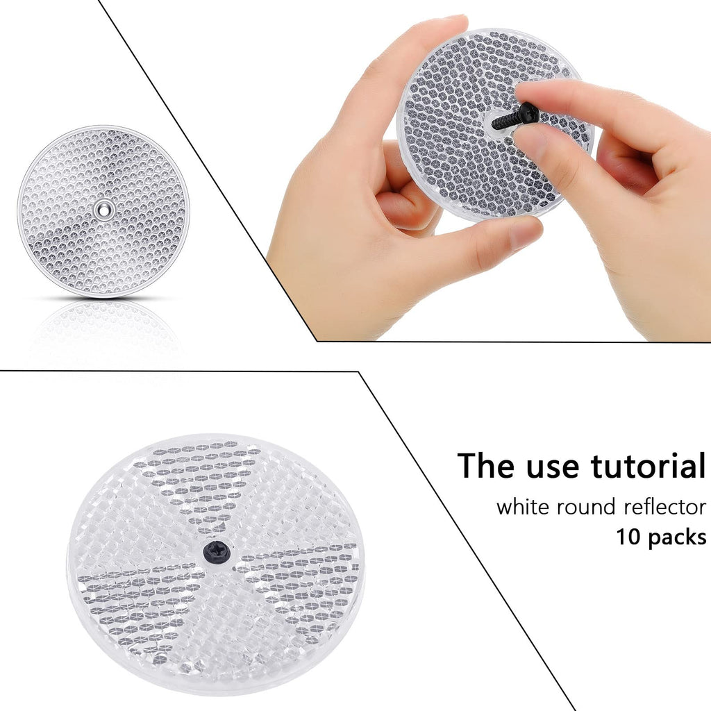 Tallew 10 Pack Front Round Reflector for Driveway Fence Gate Posts Trailers Safety Automobiles Boats Mailboxes Reflector with Center Mounting Hole(White)