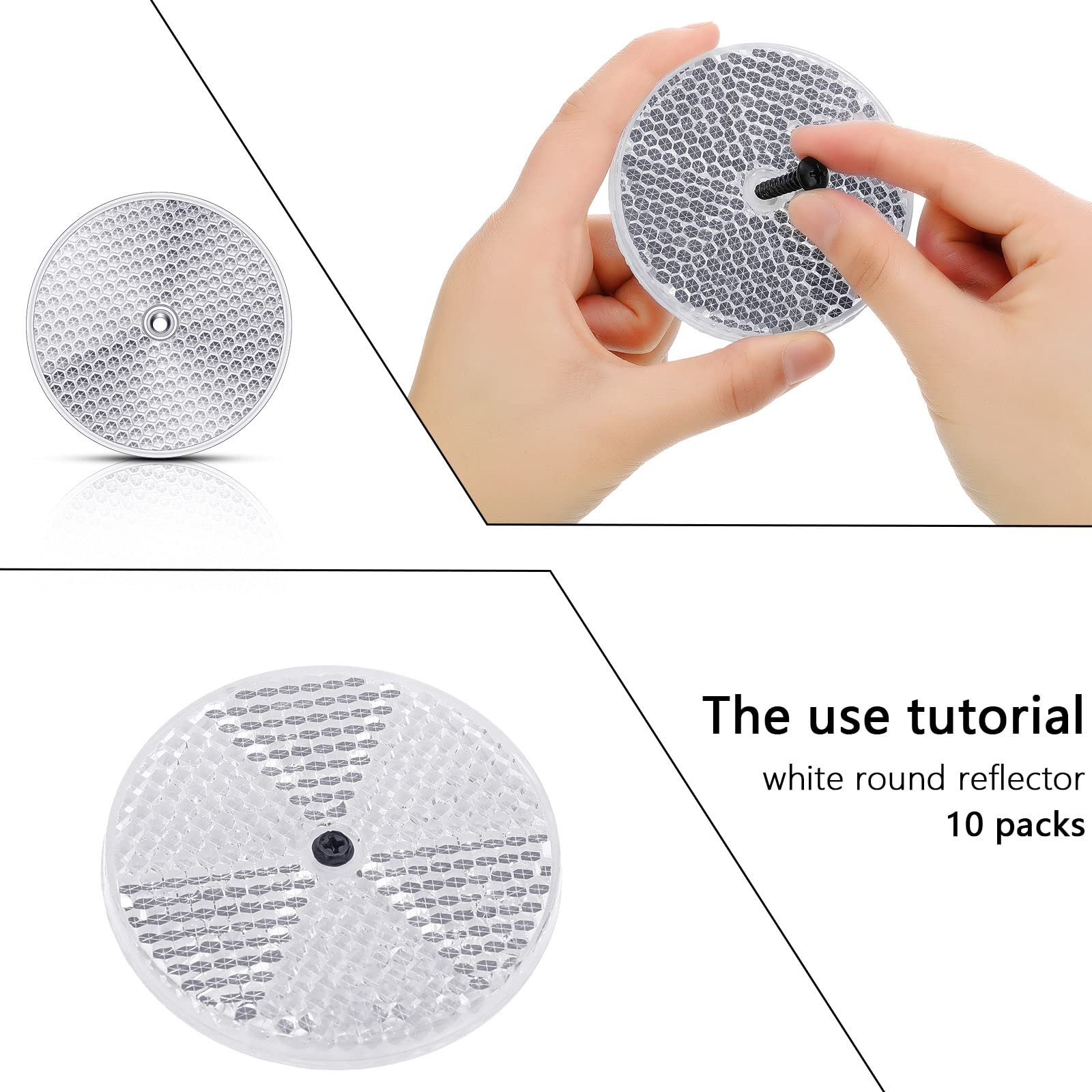 Tallew 10 Pack Front Round Reflector for Driveway Fence Gate Posts Trailers Safety Automobiles Boats Mailboxes Reflector with Center Mounting Hole(White)
