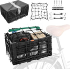YEEGO DIRECT Bike Basket Rear, Folding Large Capacity Rear Bike Baskets, Collapsible Bicycle Storage Bike Milk Crate Rear Rack,Waterproof Cover for Shopping,Outings,Pets E-Bike Accessories (Black)