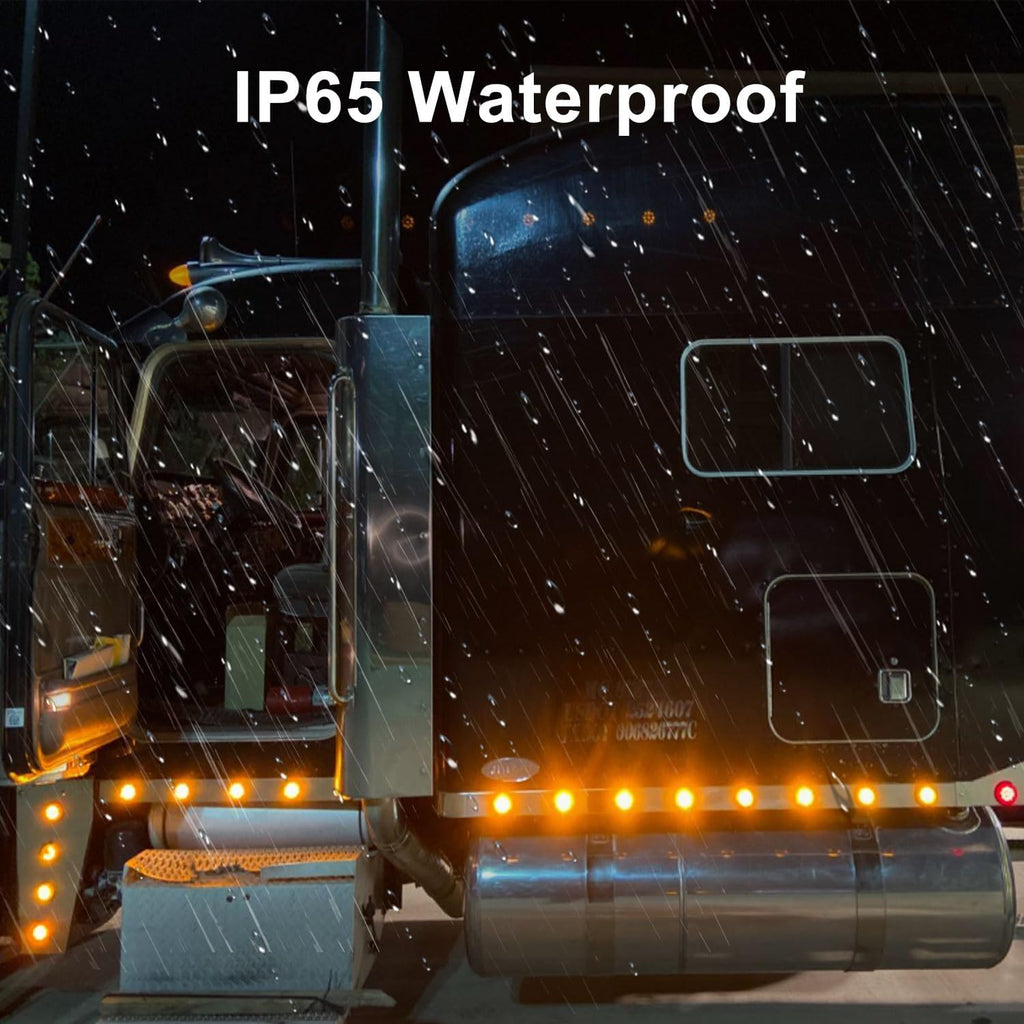 10Pcs 2” Inch Round Led Marker Lights 9 Amber LED Reflectors Clear Lens, 2 Inch Round LED Truck Trailer Clearance Side Marker Lights w/Light Grommets and 2 Prong Trailer Wire Pigtails 12V Waterproof