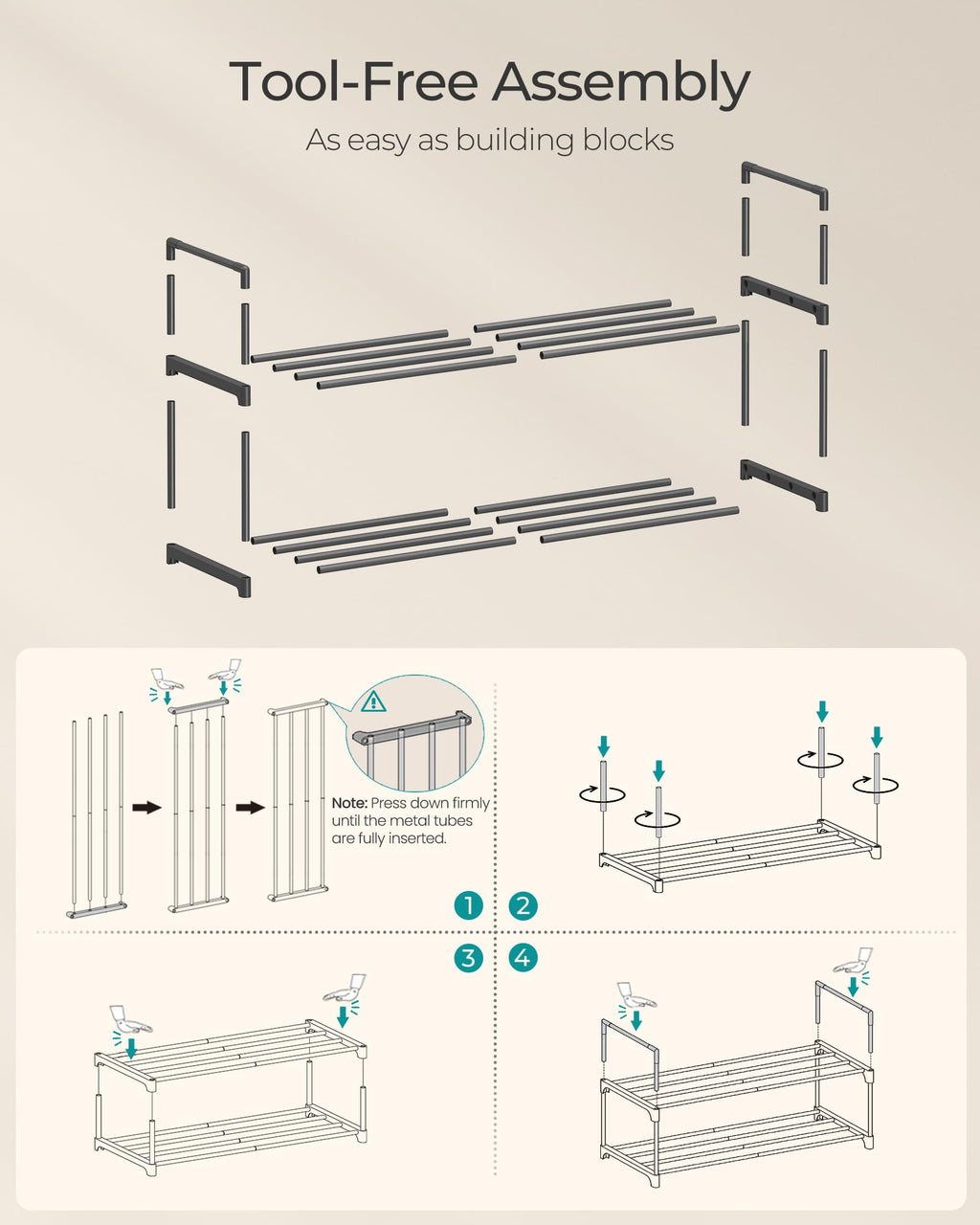 SONGMICS Shoe Rack, 3-Tier Shoe Organizer, Metal Storage Shelf, Upright or Upside Down, for 16-20 Pairs, Stackable, for Entryway, 11.8 x 36.2 x 21.7 Inches, Black ULSA303B02