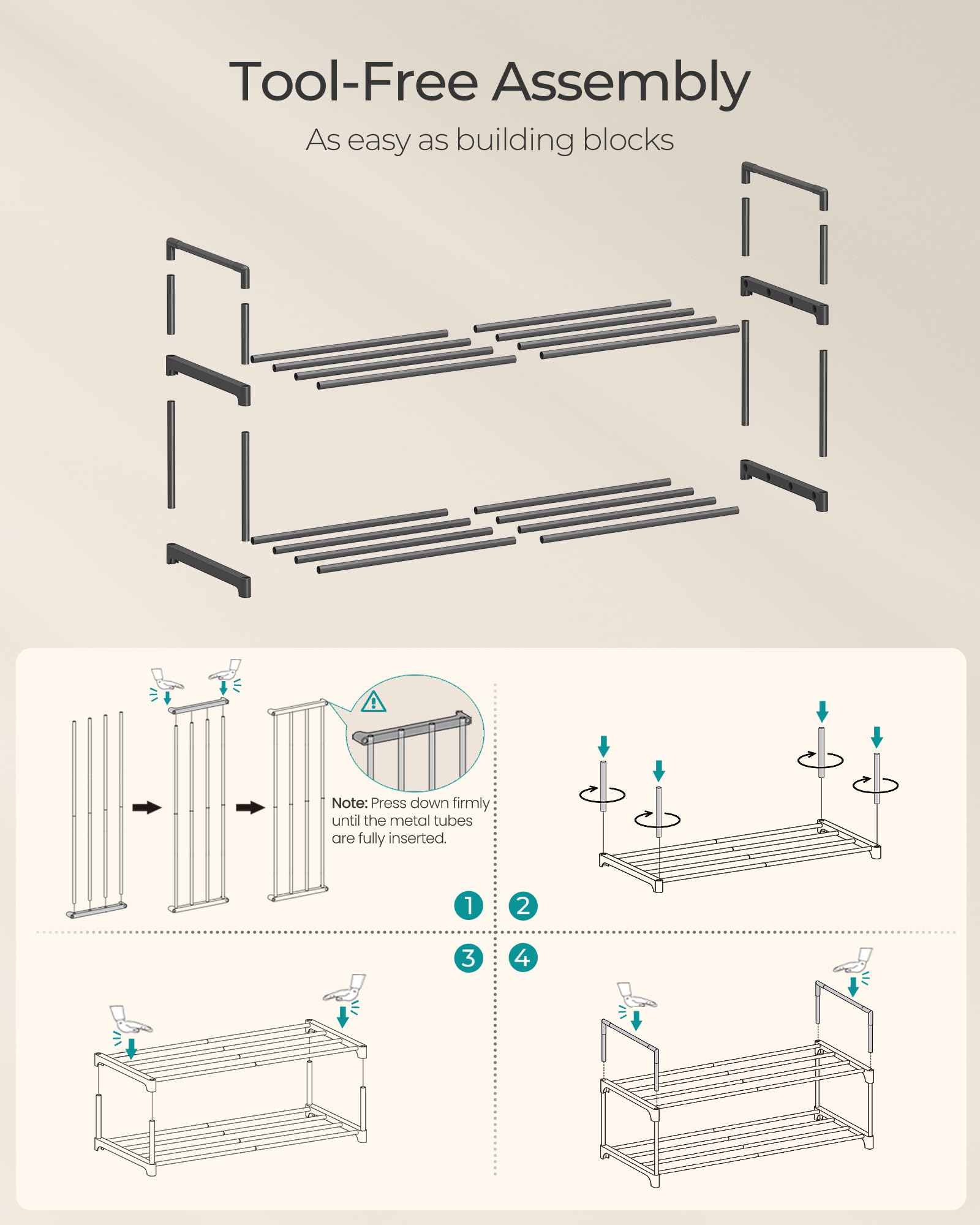 SONGMICS Shoe Rack, 3-Tier Shoe Organizer, Metal Storage Shelf, Upright or Upside Down, for 16-20 Pairs, Stackable, for Entryway, 11.8 x 36.2 x 21.7 Inches, Black ULSA303B02