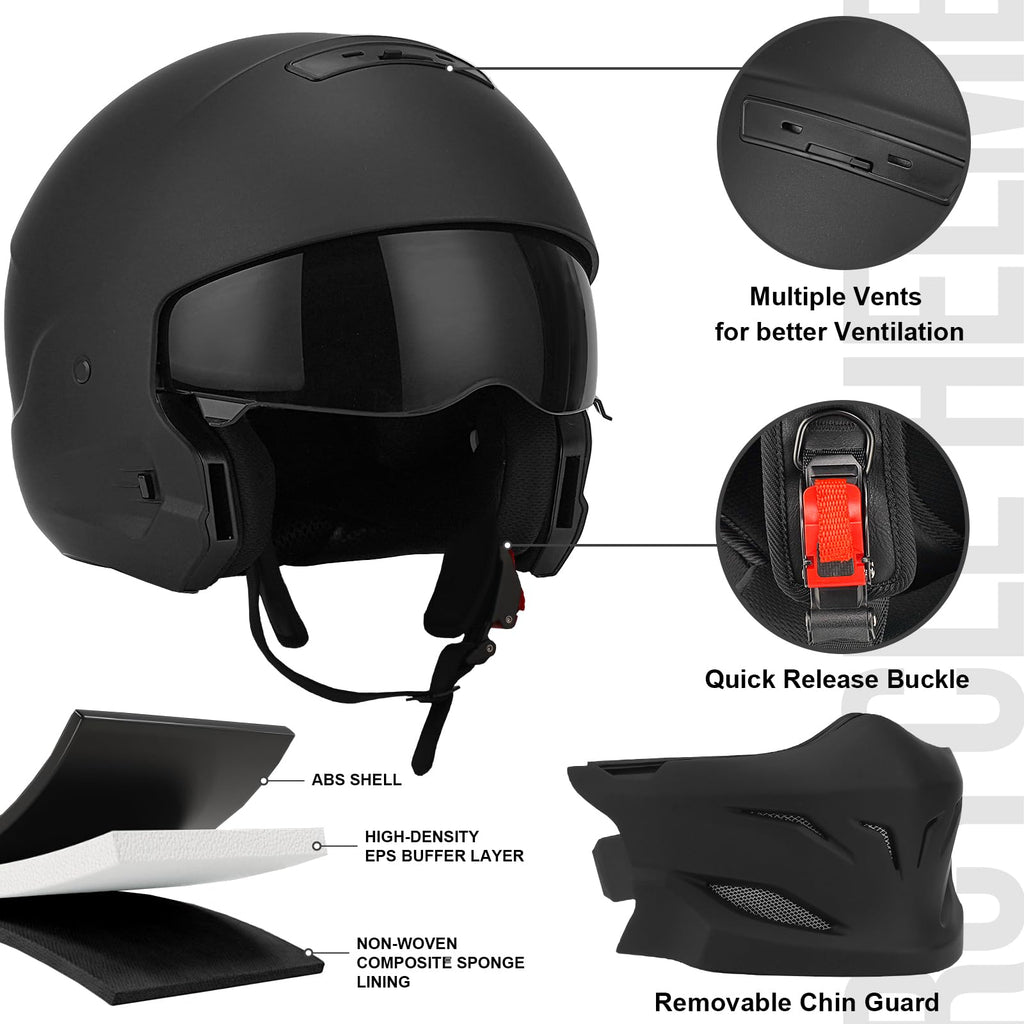 Full Face Motorcycle Helmet for Unisex-Adult Dirt Bike ATV Scooter Cruiser 3/4 Face Motocross Helmet Interchangeable Mouth Cover DOT Approved