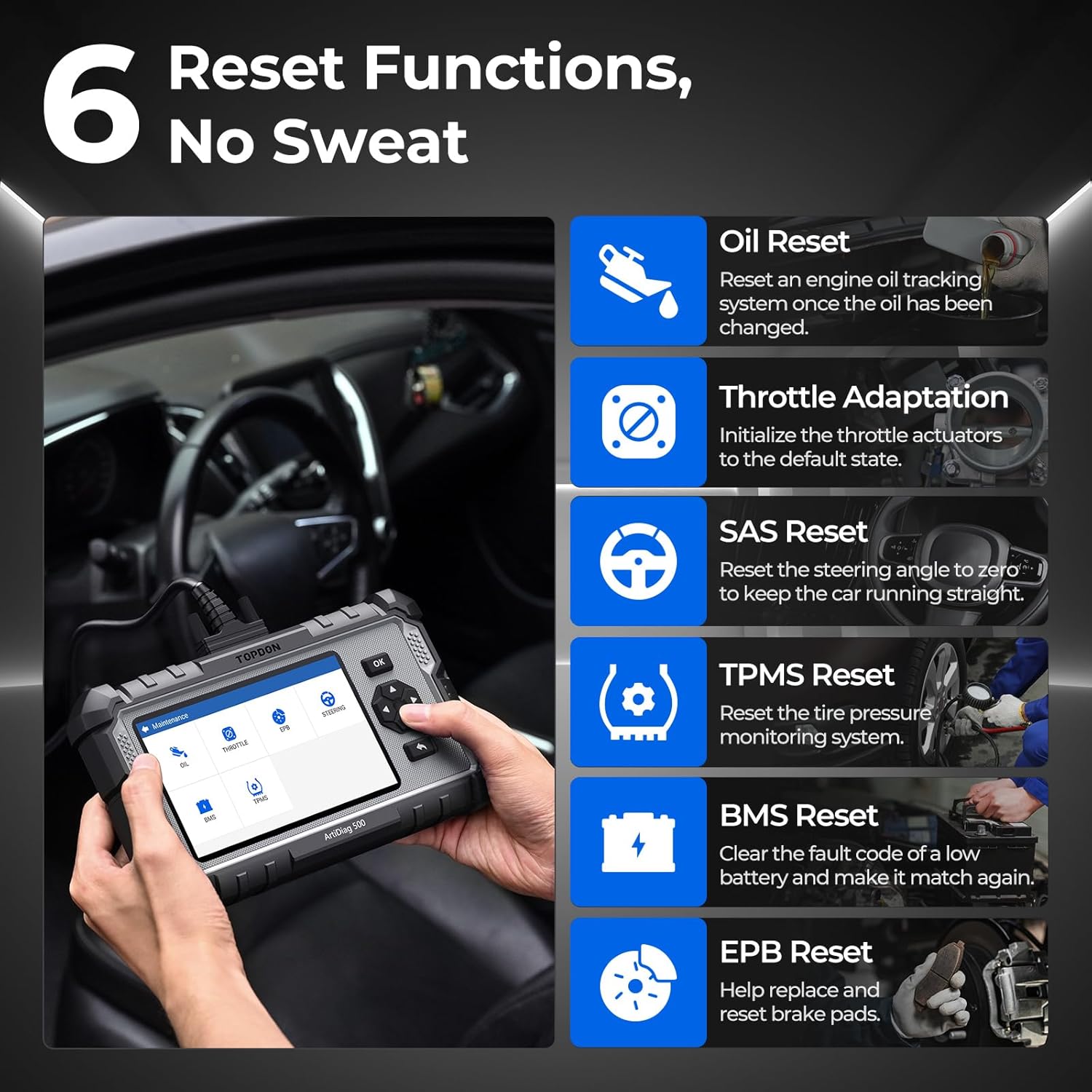 TOPDON AD500 OBD2 Scanner Car Code Reader Scan Tool, Engine ABS SRS Transmission Diagnostics Tool, Oil/Throttle/SAS/TPMS/BMS/EPB Reset Car Scanner, Free Upgrade for DIY