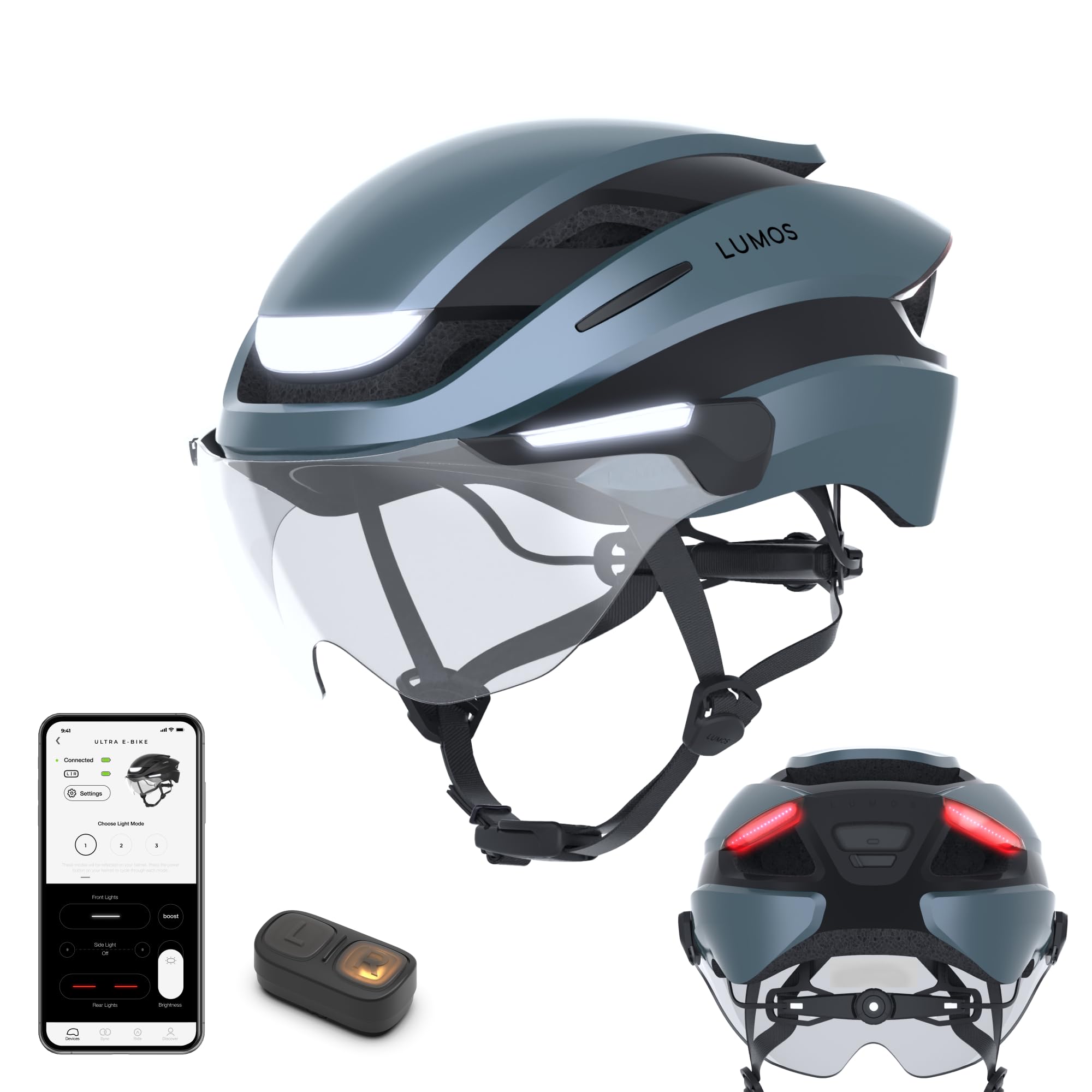 Lumos Ultra E-Bike Smart Helmet | NTA 8776 Certified | Front & Rear LED Lights | Retractable Face Shield | App Controlled | EBike, Scooter, Cycling, Bicycle | Adults, Men Women