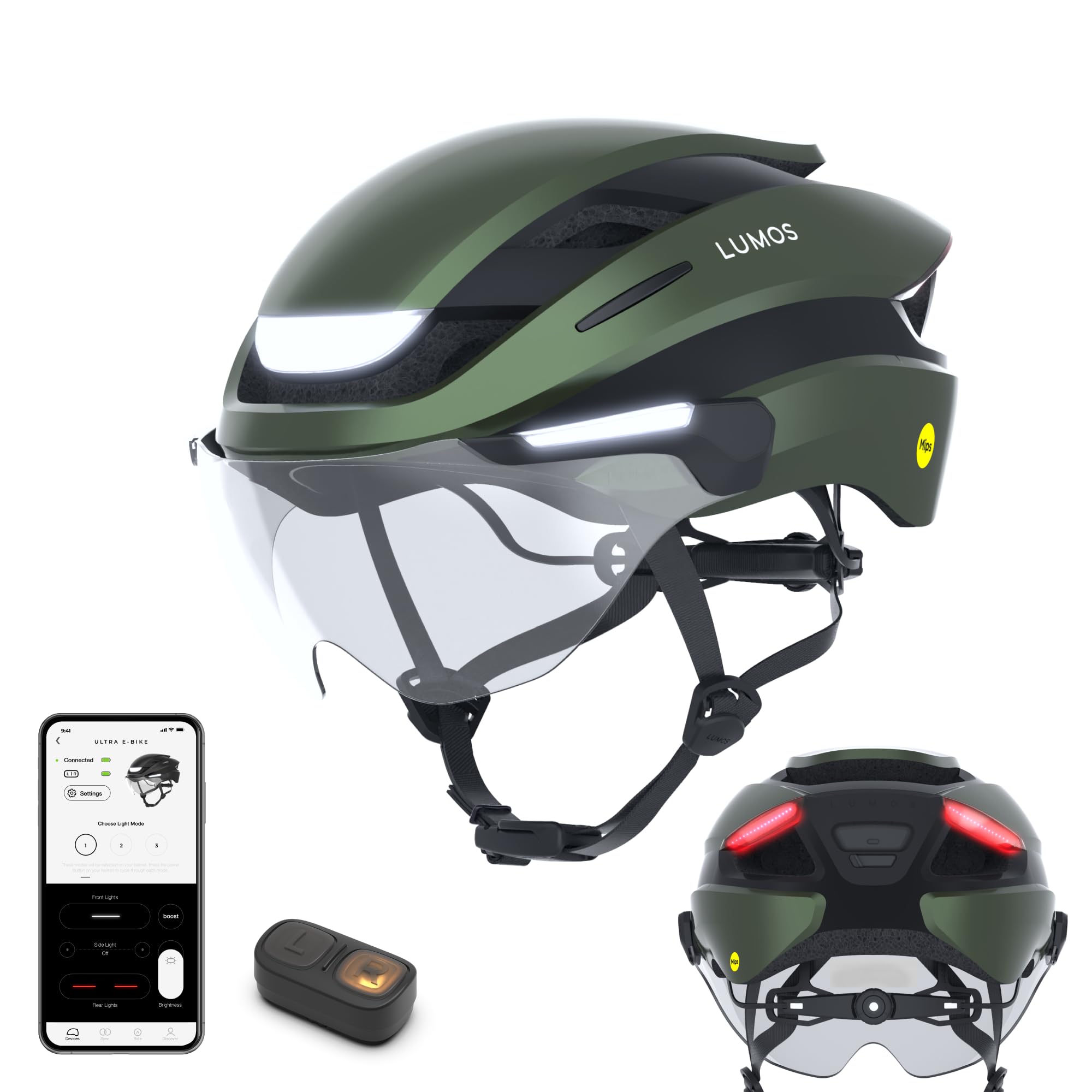Lumos Ultra E-Bike Smart Helmet | NTA 8776 Certified | Front & Rear LED Lights | Retractable Face Shield | App Controlled | EBike, Scooter, Cycling, Bicycle | Adults, Men Women