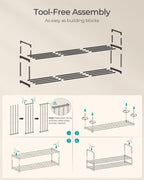 SONGMICS Shoe Rack, 3-Tier Shoe Organizer, Metal Storage Shelf, Upright or Upside Down, for 16-20 Pairs, Stackable, for Entryway, 11.8 x 36.2 x 21.7 Inches, Black ULSA303B02
