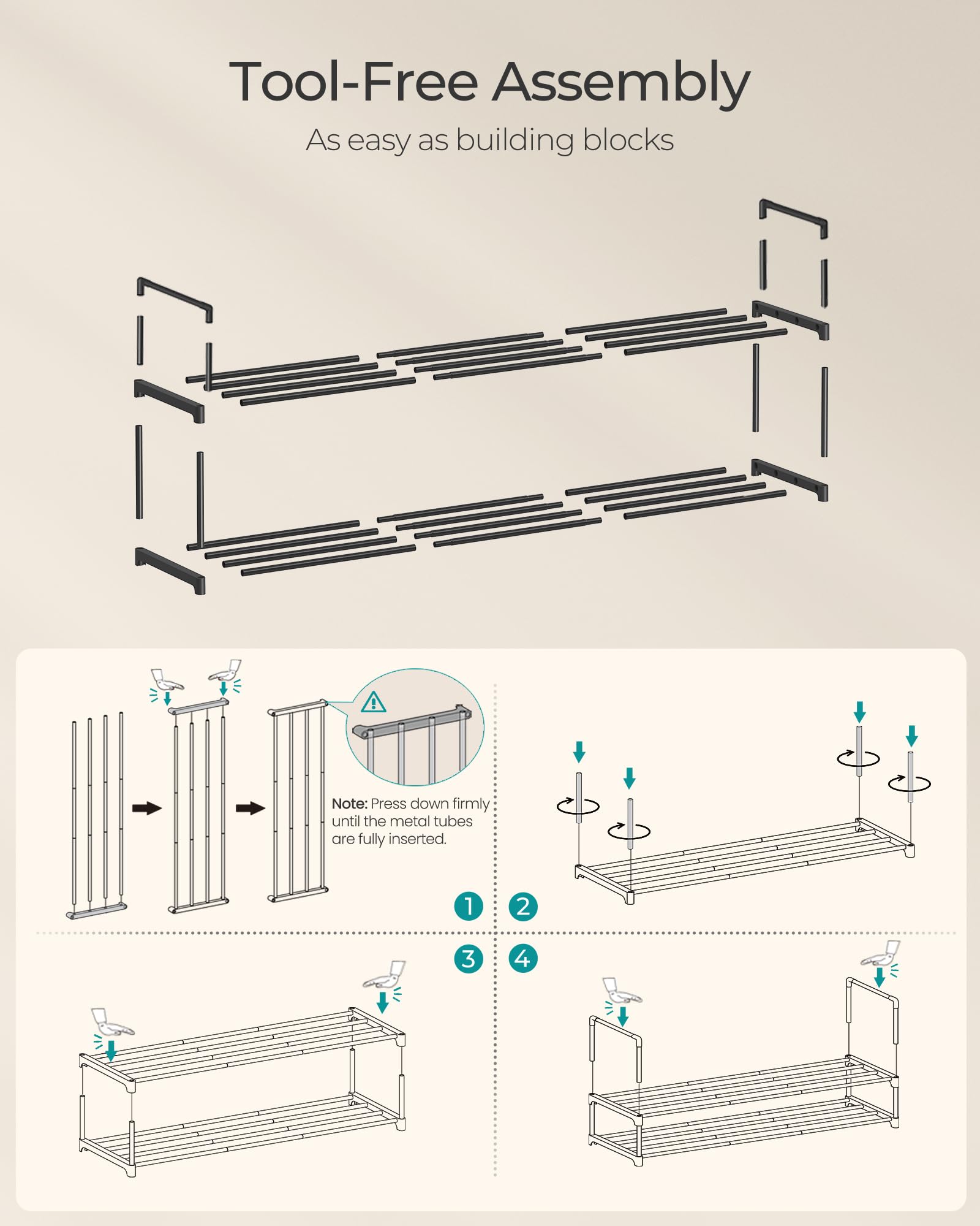 SONGMICS Shoe Rack, 3-Tier Shoe Organizer, Metal Storage Shelf, Upright or Upside Down, for 16-20 Pairs, Stackable, for Entryway, 11.8 x 36.2 x 21.7 Inches, Black ULSA303B02
