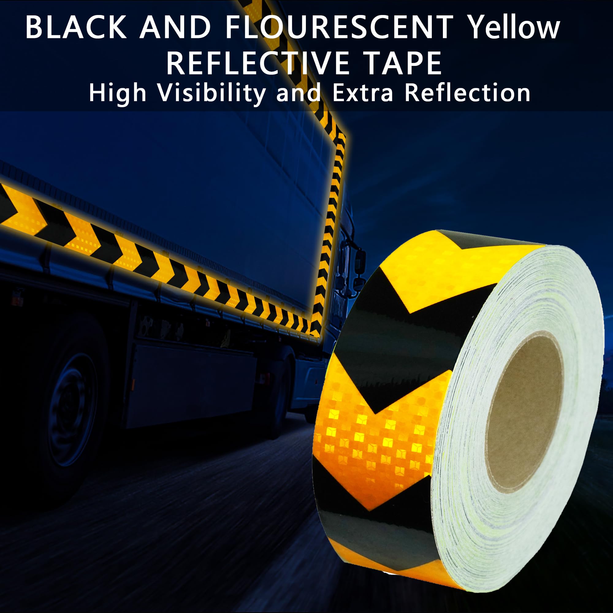 SWRT 2 Inch X 160 FT Reflective Tape Heavy Duty Strong Adhesive Black & Yellow Reflective Tape Outdoor Waterproof Hazard Caution Arrow Sign Safety Warning Tape Reflector Conspicuity Tape for Trailer