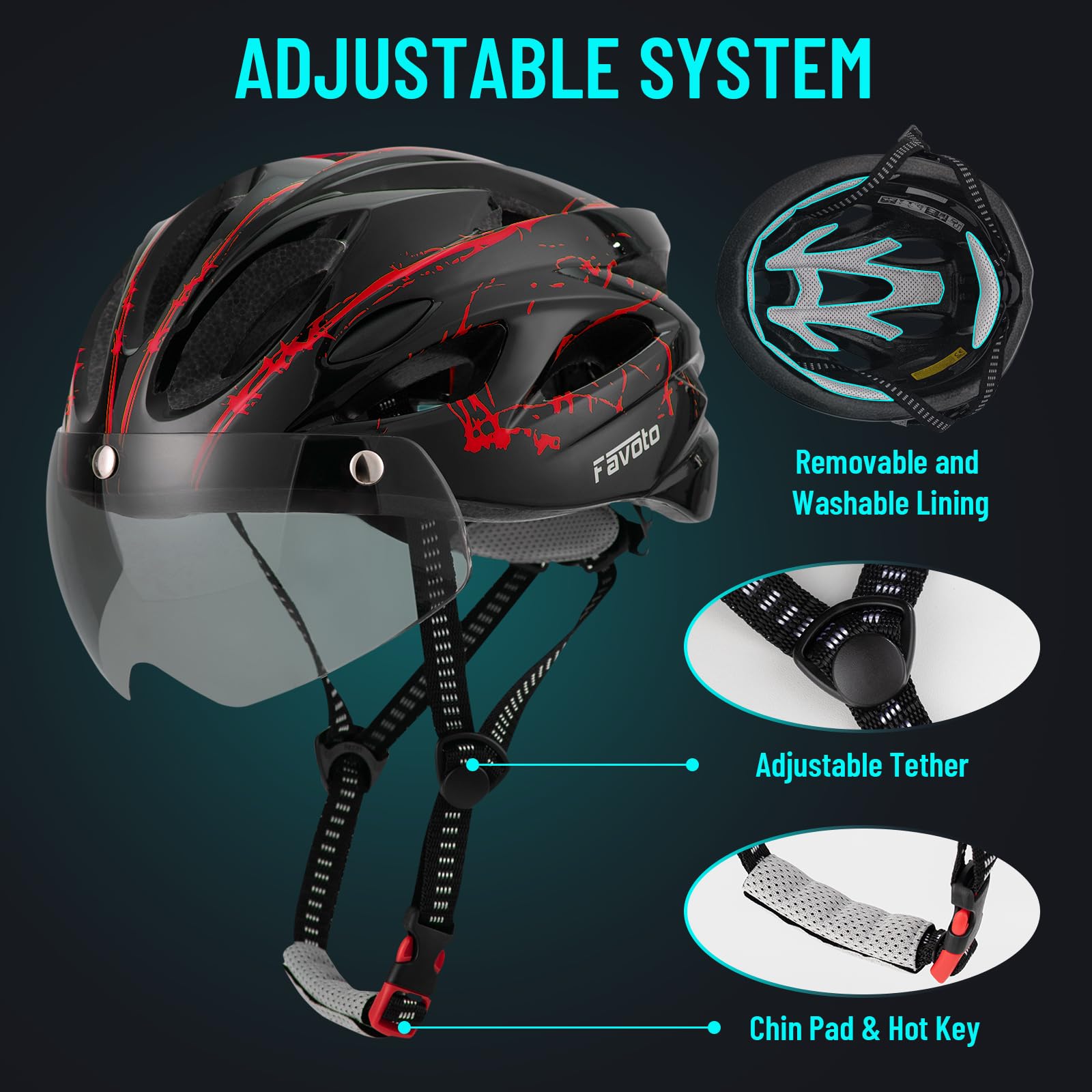 Favoto Bike Helmet Adult - Bicycle Helmet for Men Women Lightweight Cycling Helmets with Led Light Detachable Magnetic Goggles, Breathable Road Bike Mountain Ebike Helmets Adjustable Dial Fit