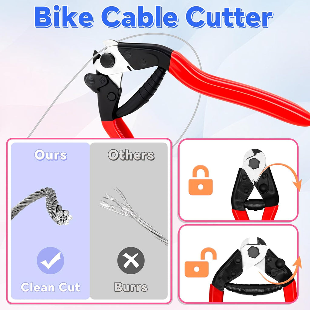 101Pcs Bike Brake Cable Kit with Stainless Steel Wire Cutter, Including Brake and Shifter Cable, Cable End Caps, O-Rings, C-Clips Clamps, Rubber Sleeve and V Brake Guide Inside