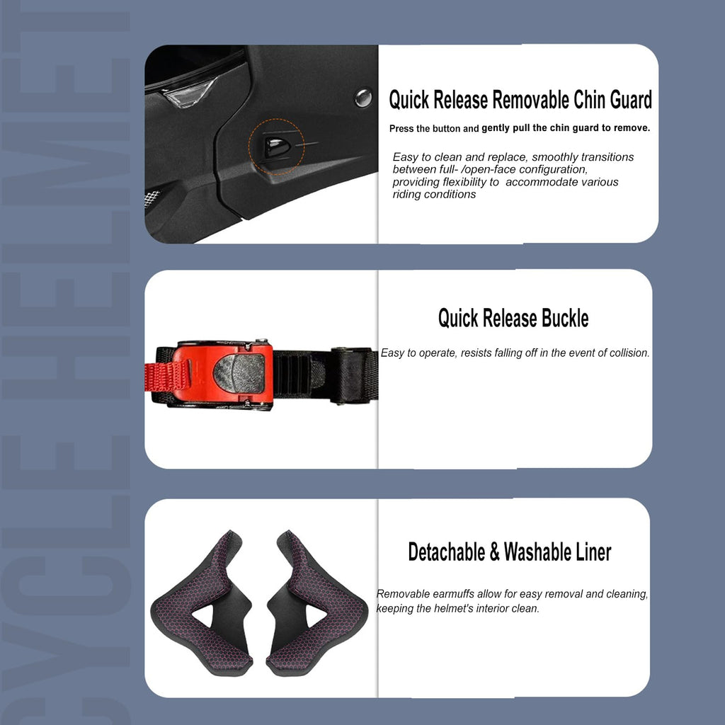 Full Face Motorcycle Helmet for Unisex-Adult Dirt Bike ATV Scooter Cruiser 3/4 Face Motocross Helmet Interchangeable Mouth Cover DOT Approved