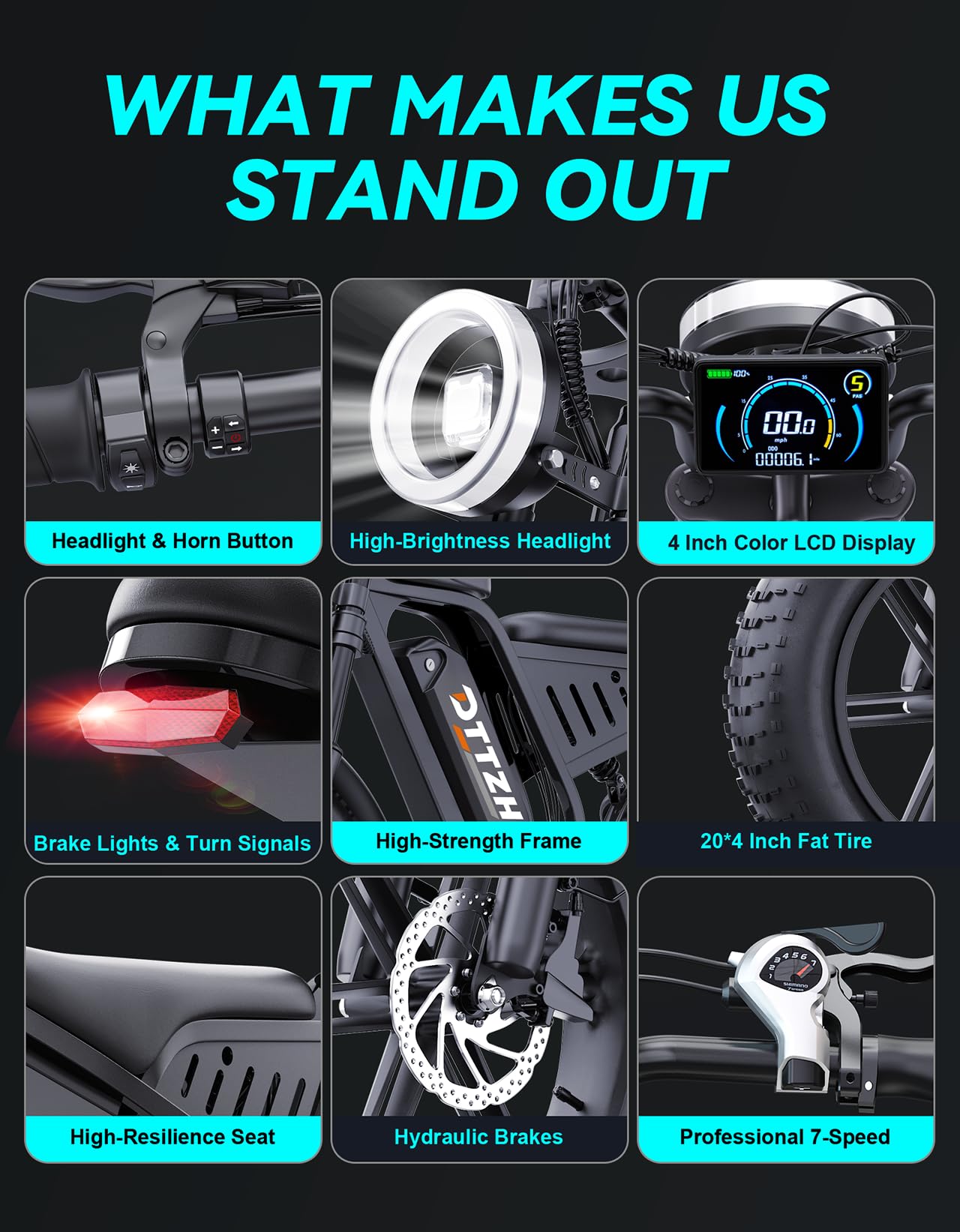 Bicicleta eléctrica DTTZH F6/F6S/F6PRO para adultos con NFC y desbloqueo por contraseña, 4000/2000/1500 W, 50/40/33 MPH, 60 V 30 Ah, 48 V 15/25 Ah, 160-96 km, motocicleta eléctrica todoterreno con neumáticos anchos de 20" 