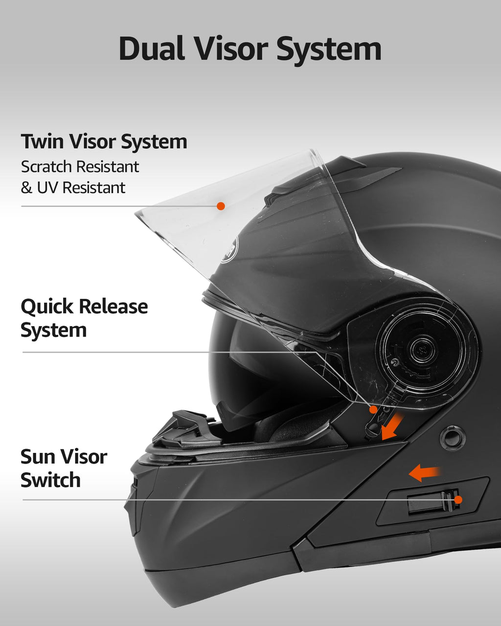 YEMA Modular Motorcycle Helmets, DOT Approved Full Face Motorcycle Helmet with Flip Up Dual Visor, Helmets for Adults Men Women Helmets for Street Scooter ATV E-Bike - YM-926