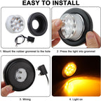 10Pcs 2” Inch Round Led Marker Lights 9 Amber LED Reflectors Clear Lens, 2 Inch Round LED Truck Trailer Clearance Side Marker Lights w/Light Grommets and 2 Prong Trailer Wire Pigtails 12V Waterproof