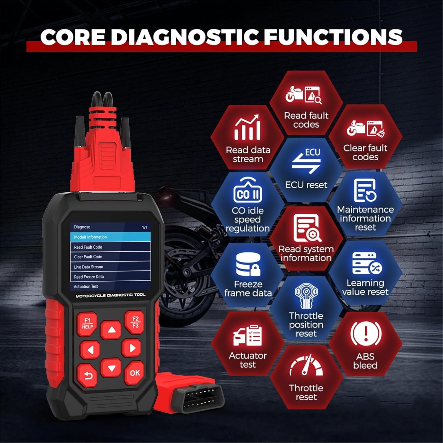 Motorcycle Diagnostic Tool,M4 Motorcycle Scan Tool,Motorbike Code Reader Scanner for KAWASAKI-4/5/6P,YAMAHA-3/4P,Honda 4P,SUZUKI-I-4P,SUZUKI-III-6P,KAWASAKI-1/2/3P,Vespa/KTM/Generation IV-6P