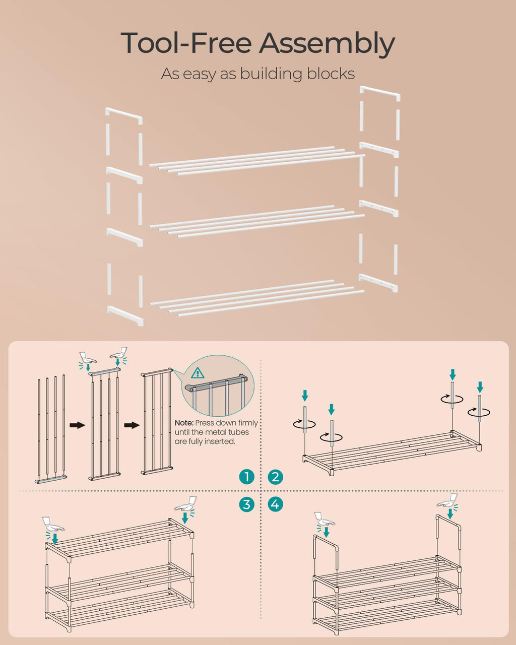 SONGMICS Shoe Rack, 3-Tier Shoe Organizer, Metal Storage Shelf, Upright or Upside Down, for 16-20 Pairs, Stackable, for Entryway, 11.8 x 36.2 x 21.7 Inches, Black ULSA303B02