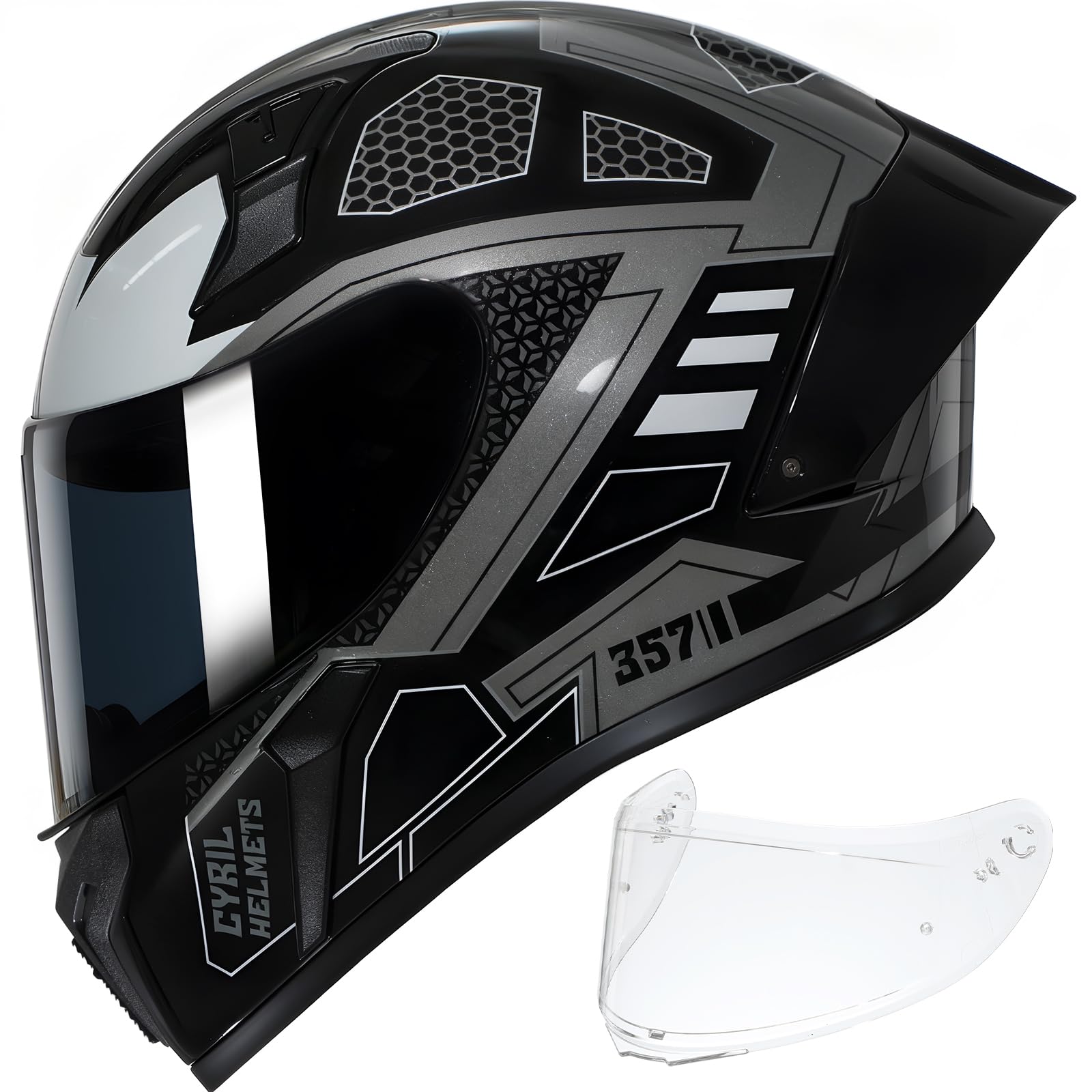 CYRIL Full Face Motorcycle Helmets for Adults Men & Women with Tinted and Clear Visor Meet Dot Approved