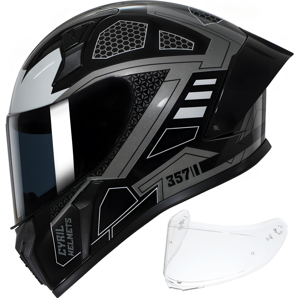 CYRIL Full Face Motorcycle Helmets for Adults Men & Women with Tinted and Clear Visor Meet Dot Approved