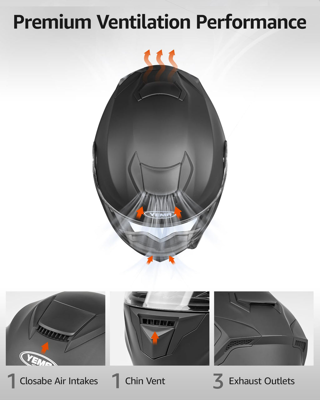YEMA Modular Motorcycle Helmets, DOT Approved Full Face Motorcycle Helmet with Flip Up Dual Visor, Helmets for Adults Men Women Helmets for Street Scooter ATV E-Bike - YM-926