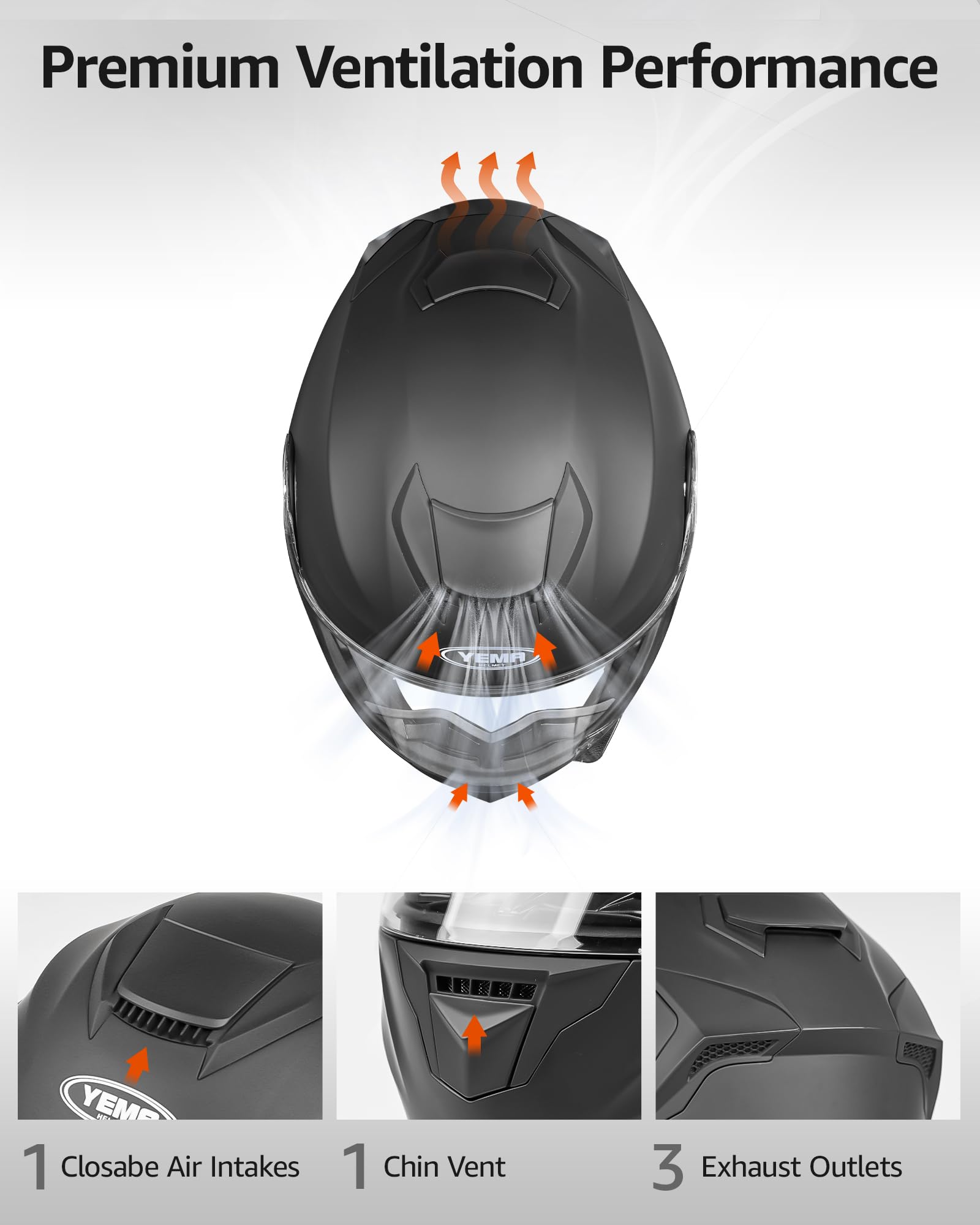 YEMA Modular Motorcycle Helmets, DOT Approved Full Face Motorcycle Helmet with Flip Up Dual Visor, Helmets for Adults Men Women Helmets for Street Scooter ATV E-Bike - YM-926