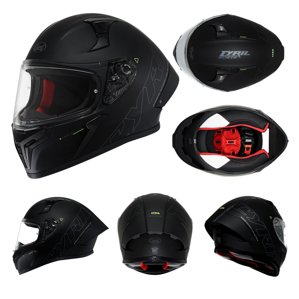 CYRIL Full Face Motorcycle Helmets for Adults Men & Women with Tinted and Clear Visor Meet Dot Approved