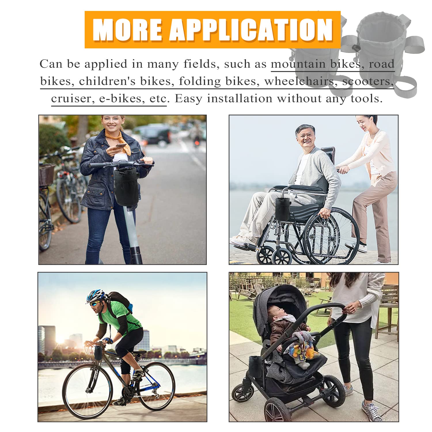 2 Pack Bike Cup Holder Bag Bicycle Handlebar Water Bottle Holder with Mesh Oxford Pocket Phone Drink Cup Holder for Mountain Bikes,Road Bikes,e-Bike,Kids Bikes,Wheelchairs,Cruisers, etc