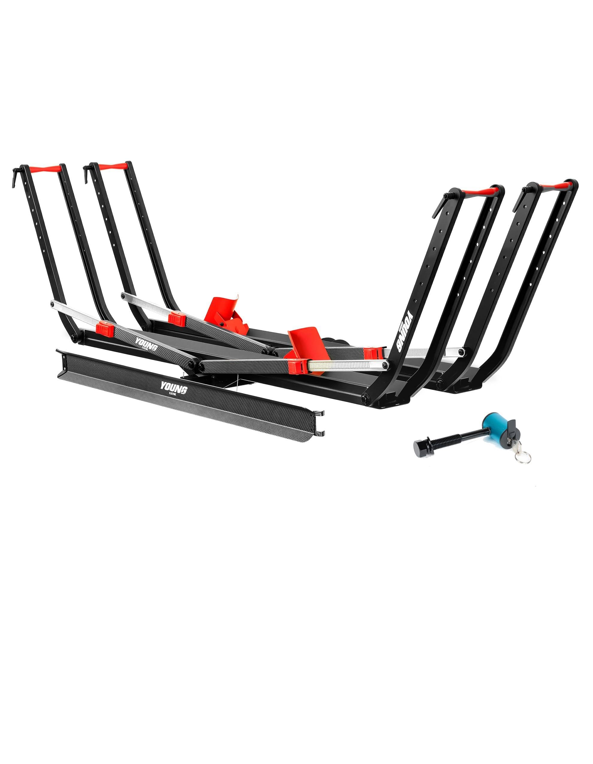 Young Hitch Mount Bike Rack with Ramp, 200 lbs. Capacity for 2 E-Bikes, Fat Tire and Standard, fits Cars, SUVs, RVs, Trailers with 2 Inch Receiver