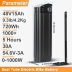 36V 48V E Bike Lithium Battery, Silver Fish Lithium-ion Battery with 30A BMS for 250W/350W/500/750/900/1000W Motors, Safe Lock, Led Indicator Light for Controller (48V 15AH)