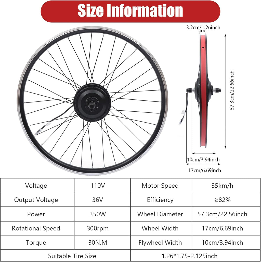 26" Electric Bike Conversion Kit, 350W 36V Front Wheel Motor E Bike Kit Hub Motor Bicycle BLDC Controller with LCD Display Controller PAS Brake Lever for 26 inch Bikes, 5 Speed Adjustable