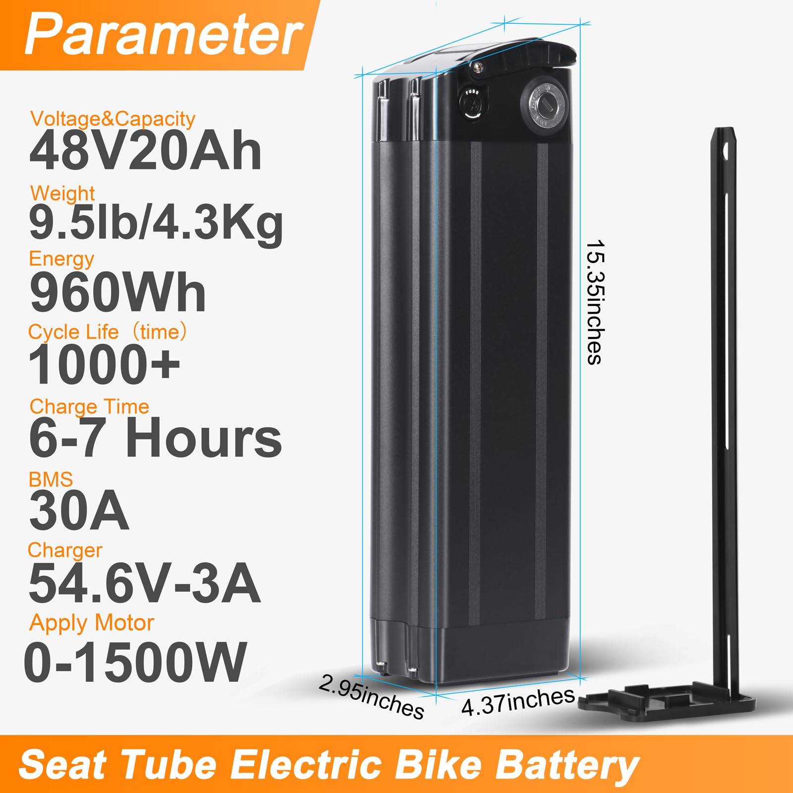 36V 48V E Bike Lithium Battery, Silver Fish Lithium-ion Battery with 30A BMS for 250W/350W/500/750/900/1000W Motors, Safe Lock, Led Indicator Light for Controller (48V 15AH)