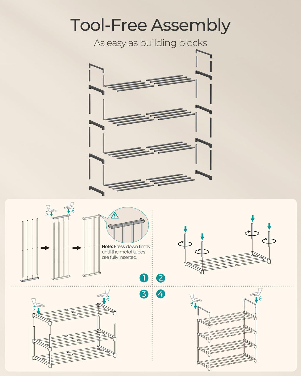 SONGMICS Shoe Rack, 3-Tier Shoe Organizer, Metal Storage Shelf, Upright or Upside Down, for 16-20 Pairs, Stackable, for Entryway, 11.8 x 36.2 x 21.7 Inches, Black ULSA303B02