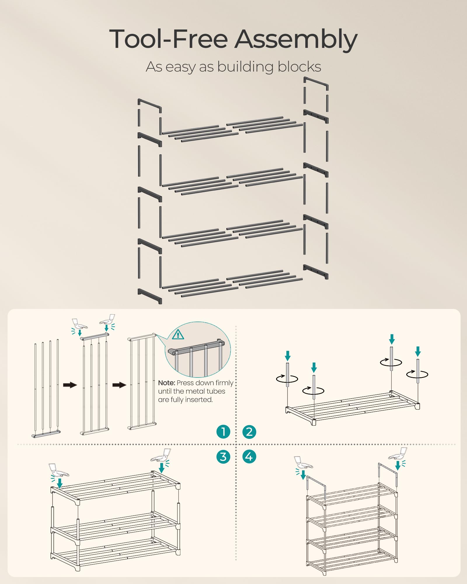 SONGMICS Shoe Rack, 3-Tier Shoe Organizer, Metal Storage Shelf, Upright or Upside Down, for 16-20 Pairs, Stackable, for Entryway, 11.8 x 36.2 x 21.7 Inches, Black ULSA303B02