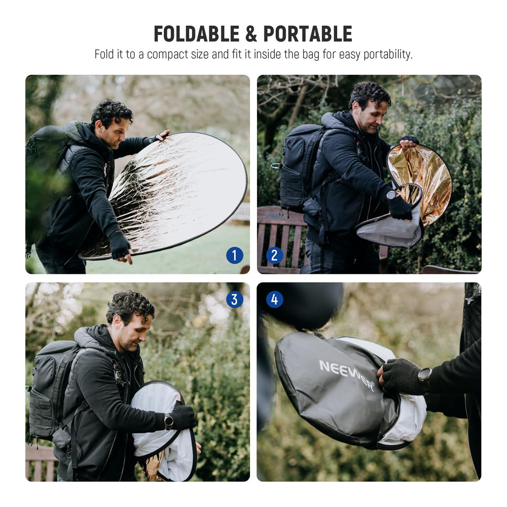 NEEWER 43 Inch/110 Centimeter Light Reflector Diffuser 5 in 1 Collapsible Multi Disc with Bag - Translucent, Silver, Gold, White, and Black for Studio Photography Lighting Outdoor