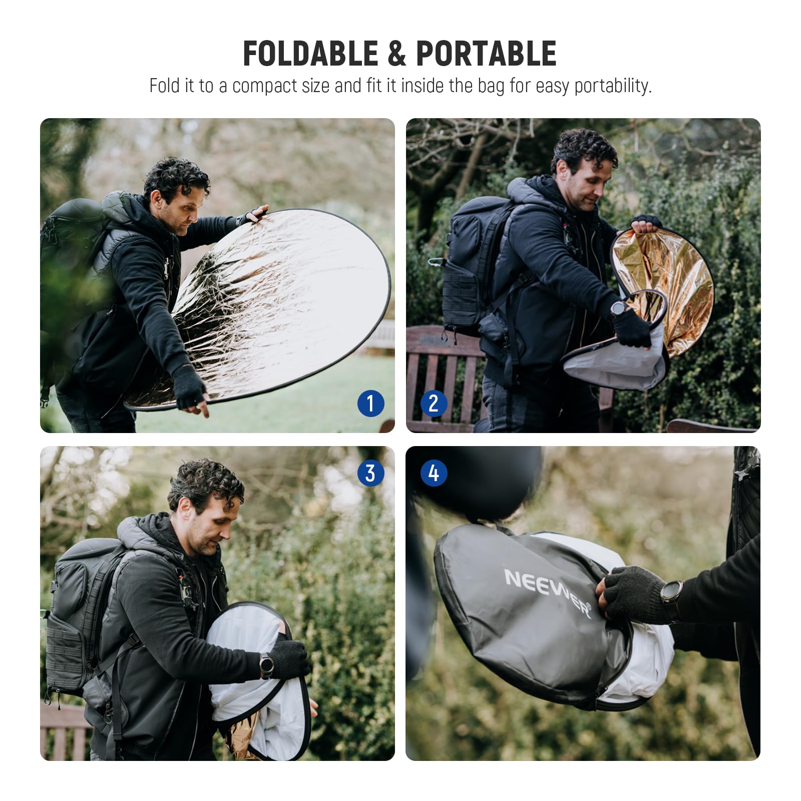 NEEWER 43 Inch/110 Centimeter Light Reflector Diffuser 5 in 1 Collapsible Multi Disc with Bag - Translucent, Silver, Gold, White, and Black for Studio Photography Lighting Outdoor