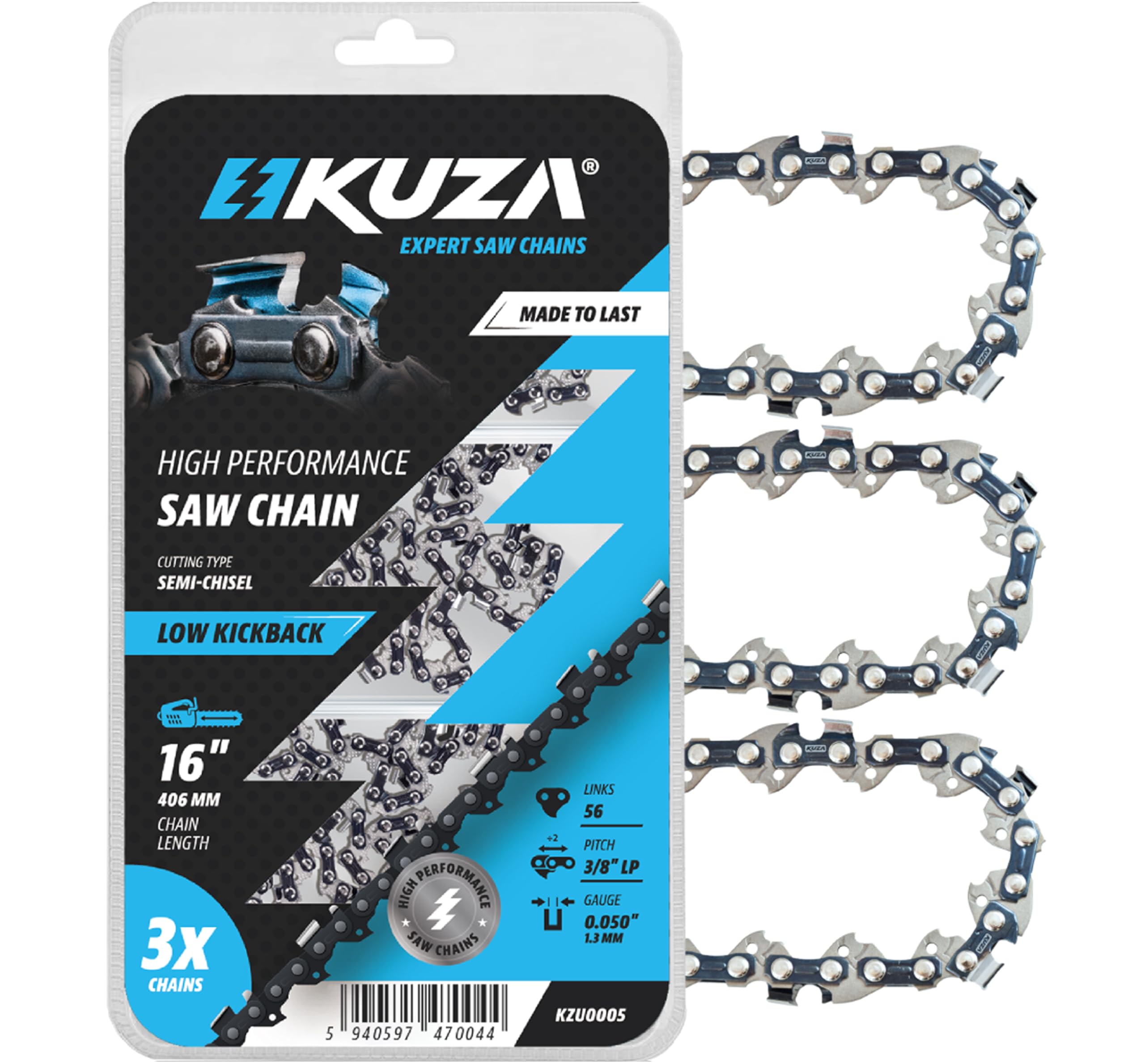Premium 20 Inch Chainsaw Chain 3/8" Pitch .063" Gauge 72 DL - Fits Husqvarna 480, 465 (Rancher), 570XP, 575XP, 576XP, STIHL and More - 203ATMD009, 75LPX072G, 75EXL072G, 75EXJ072G (3 Chains)