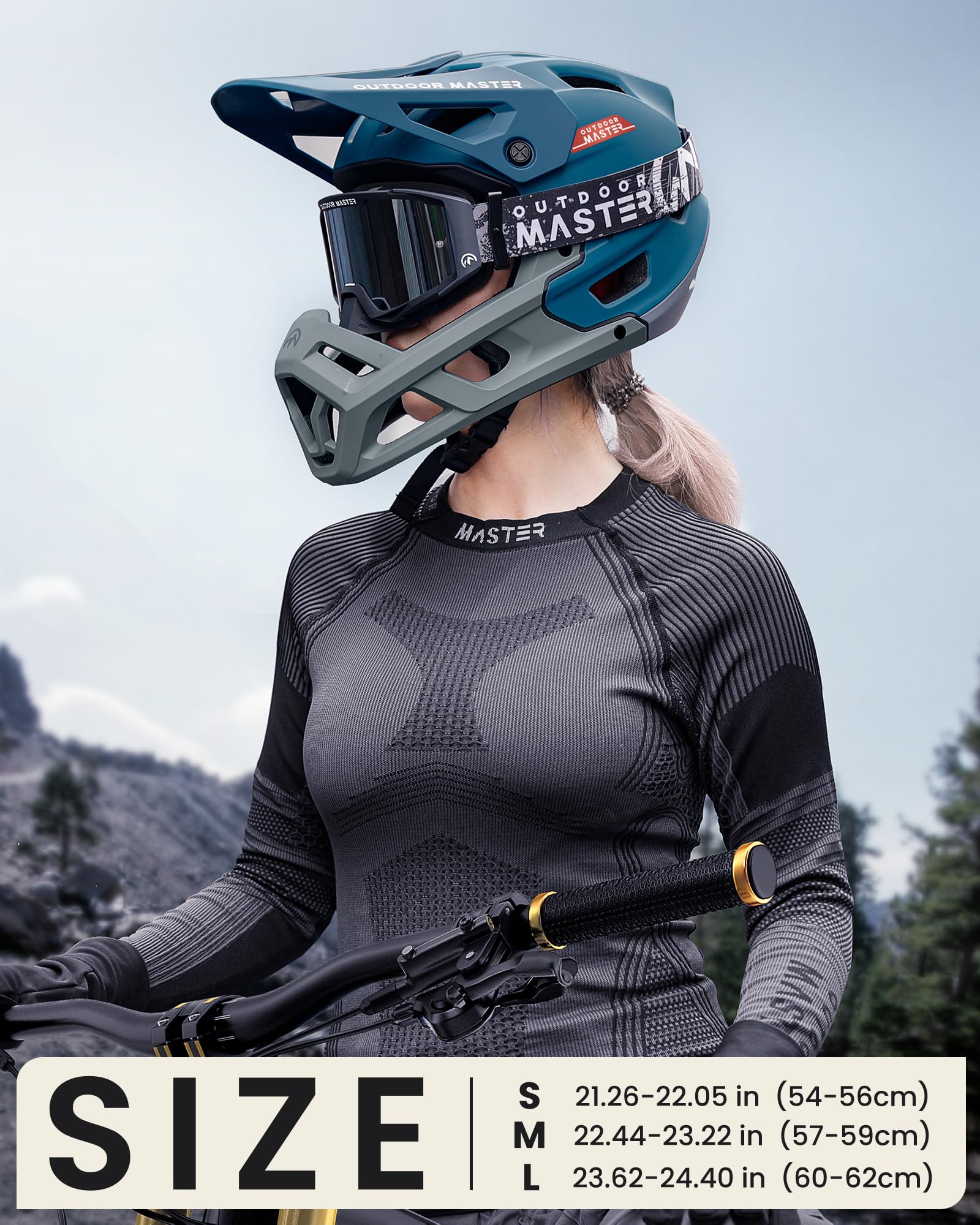 OutdoorMaster Full Face Mountain Bike Helmet for Men & Women-Two Removable Chin Pad Mountain Bike Helmet Grizzly, Ventilation Lightweight Racing Downhill DH BMX MTB Helmet