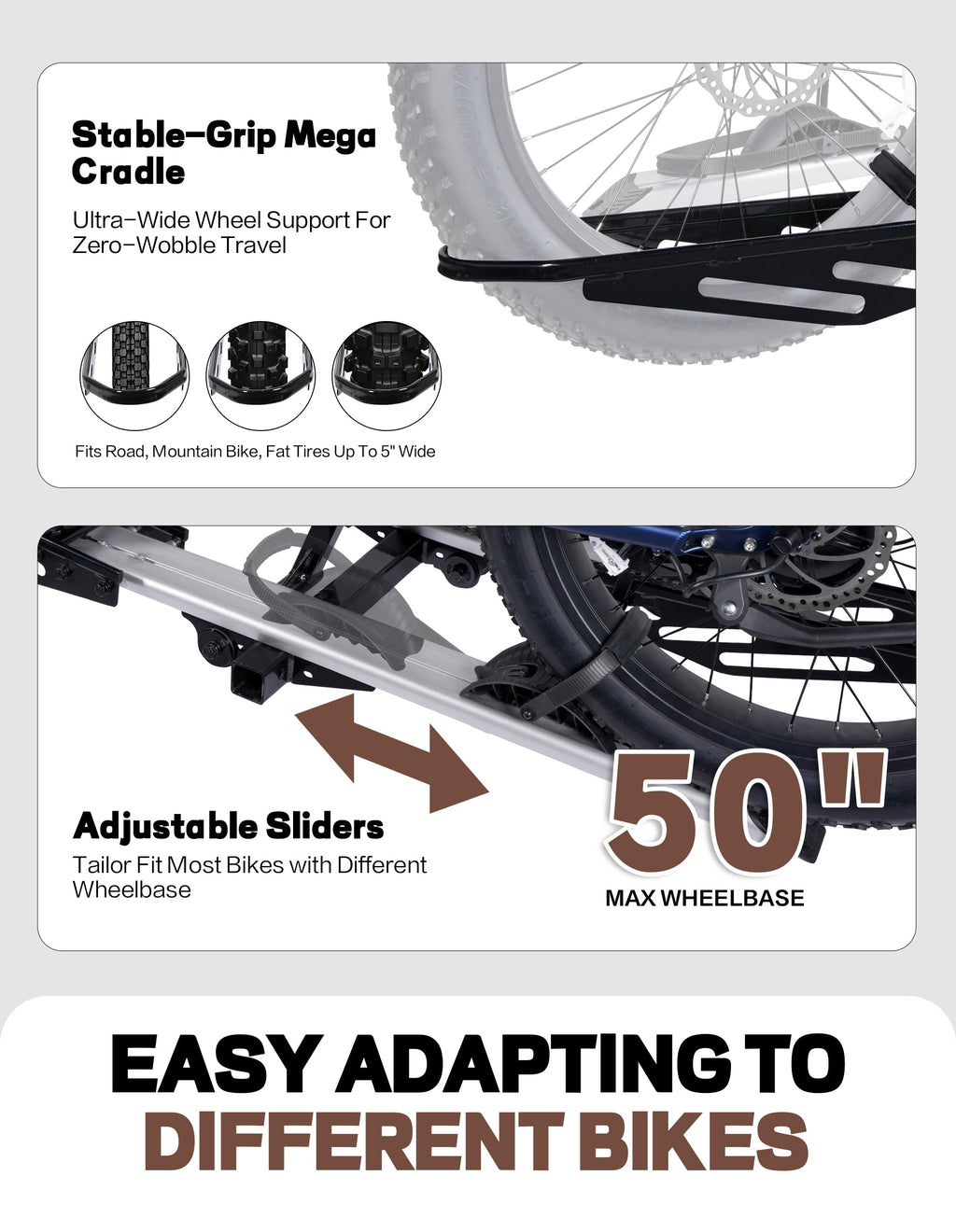 RokRack S One 1-Ebike Rack with Ramp, 100 lbs Capacity, Single Hitch Mount Electric Bike Rack, Fits up to 5" Fat Tire Width and 50" Wheelbase, Ebike Carrier Rack for 2" Receiver for Cars SUVs Vans RVs