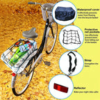 Folding Rear Bike Basket, Huntoshon Quickly Release Metal Bicycle Rack Cargo Basket with Strap & Reflective Tail Light for Most Mounted Bike Rack