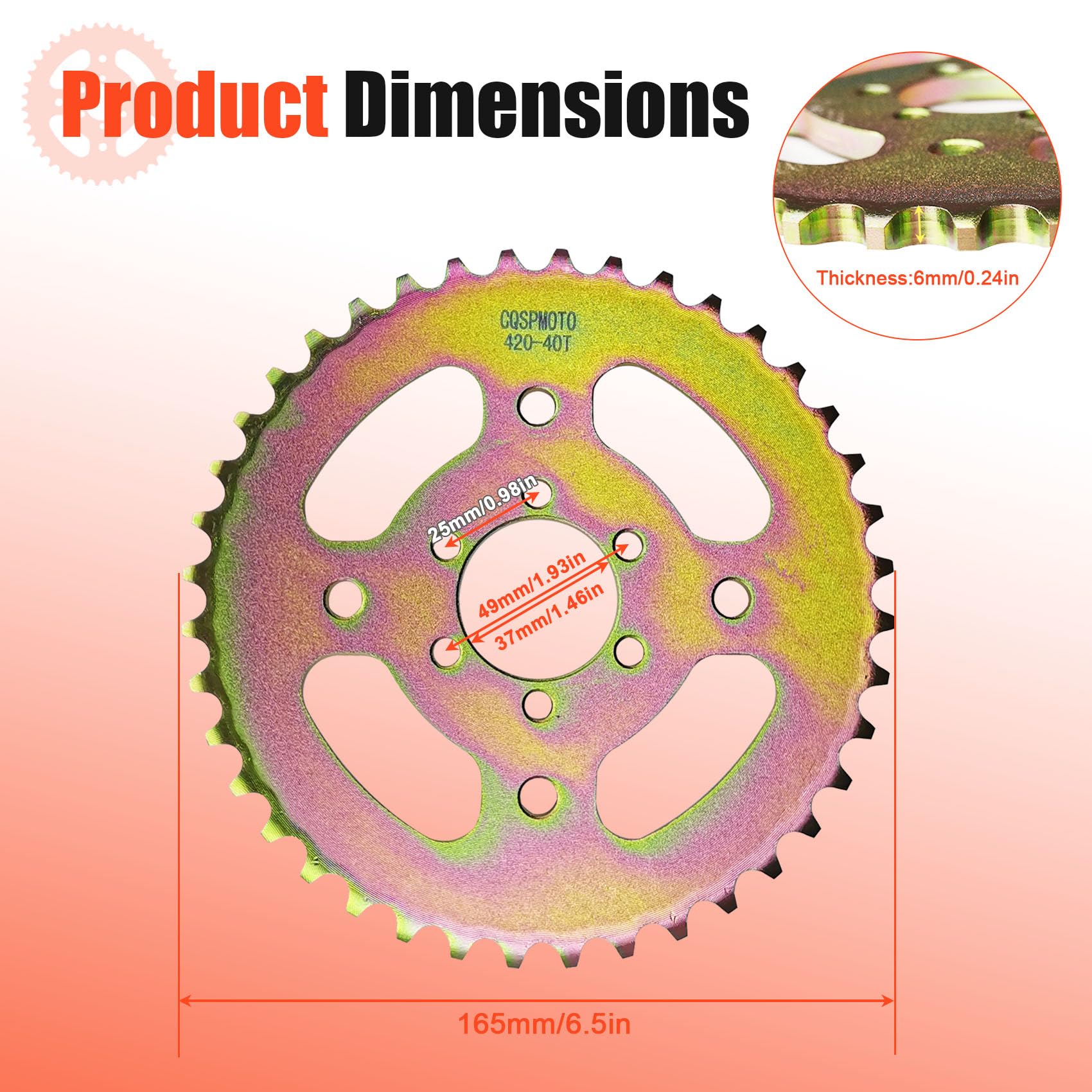 40T High Speed Rear Chain 6 Hole Sprocket # 40 41 420 Sprocket for Coleman CT100U CC100X Mega Moto MMB80 105 Baja Doodle Bug DB30 Motovox MBX10 Mini Bike Sprocket Parts (37mm Bore)