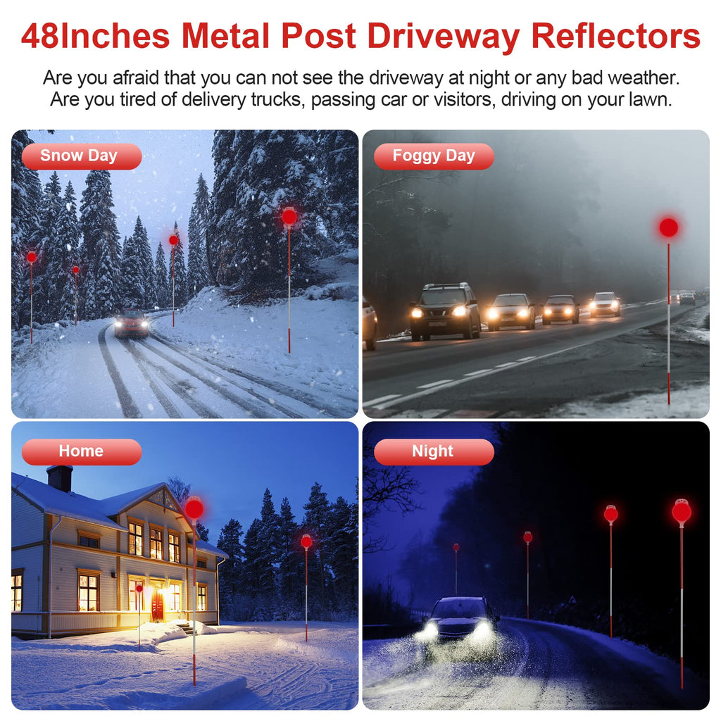 Driveway Reflectors Markers for Snow Plowing, 36-48" Reflective Driveway Steel Metal Reflective Post, Double-Sided High Visible Rustproof Design(4 pack)