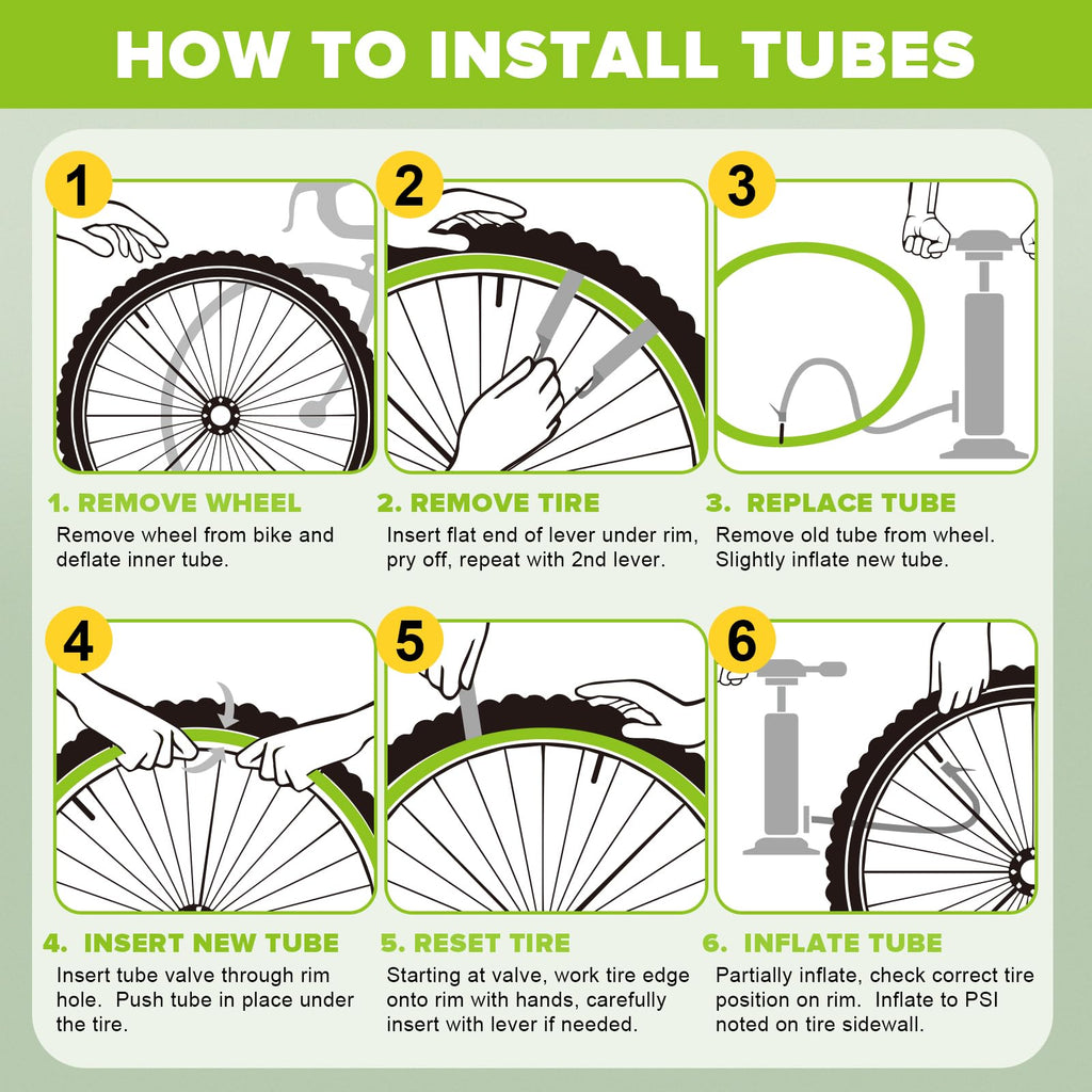 2 Pack 12"/14"/16"/18"/ 20"/ 22"/24"/ 26"/27.5"/28"/29" x1.75/1.95/2.10/2.125 Bicycle Tube with 2 Tire Levers, with 32mm AV Schrader Valve, Reliable Inner Tube for Kids/Road/MTB Bike (2 of One Size)