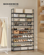 SONGMICS Shoe Rack, 3-Tier Shoe Organizer, Metal Storage Shelf, Upright or Upside Down, for 16-20 Pairs, Stackable, for Entryway, 11.8 x 36.2 x 21.7 Inches, Black ULSA303B02