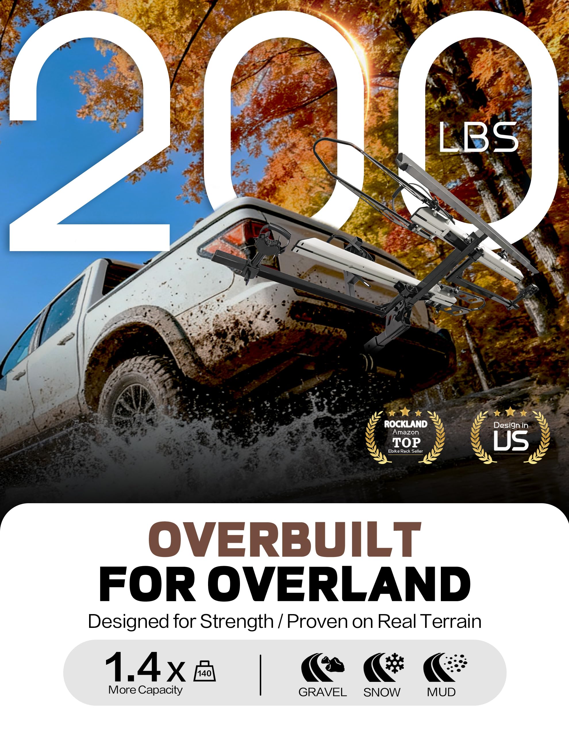 RokRack S One 1-Ebike Rack with Ramp, 100 lbs Capacity, Single Hitch Mount Electric Bike Rack, Fits up to 5" Fat Tire Width and 50" Wheelbase, Ebike Carrier Rack for 2" Receiver for Cars SUVs Vans RVs