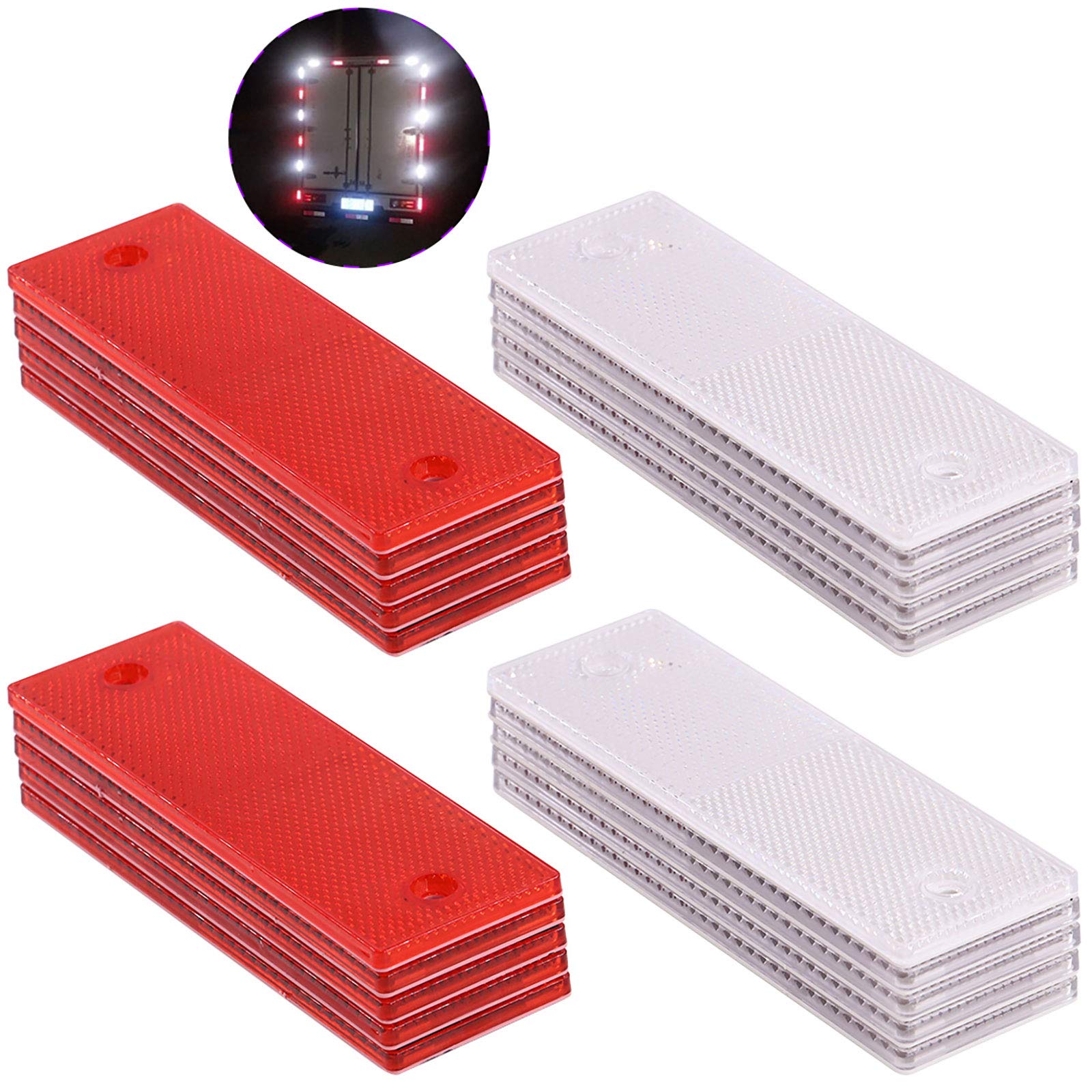 Swpeet 20Pcs Universal Red Plastic Rectangular Stick-on Car Reflector Sticker, Door Reflectors Interior Red Compatible Warning Plate Adhesive Reflector for Most Car