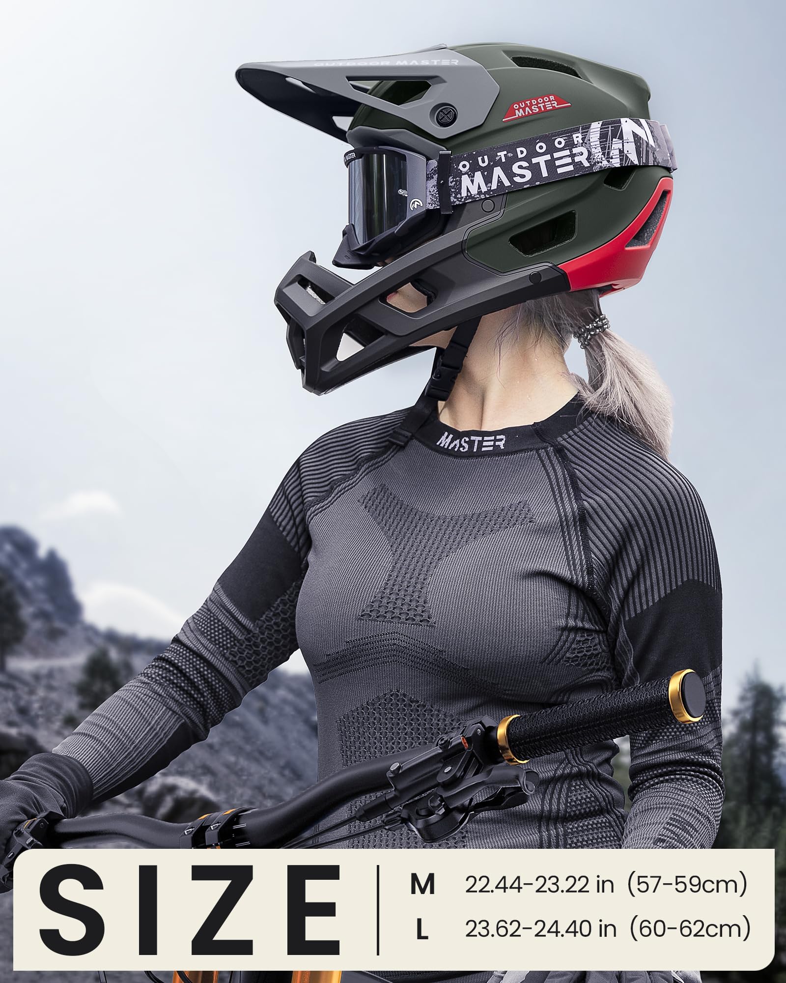 OutdoorMaster Full Face Mountain Bike Helmet for Men & Women-Two Removable Chin Pad Mountain Bike Helmet Grizzly, Ventilation Lightweight Racing Downhill DH BMX MTB Helmet